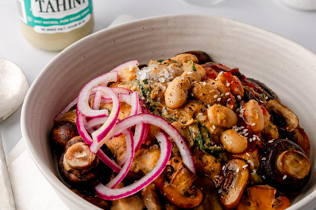 Creamy Tahini Beans with Mushrooms