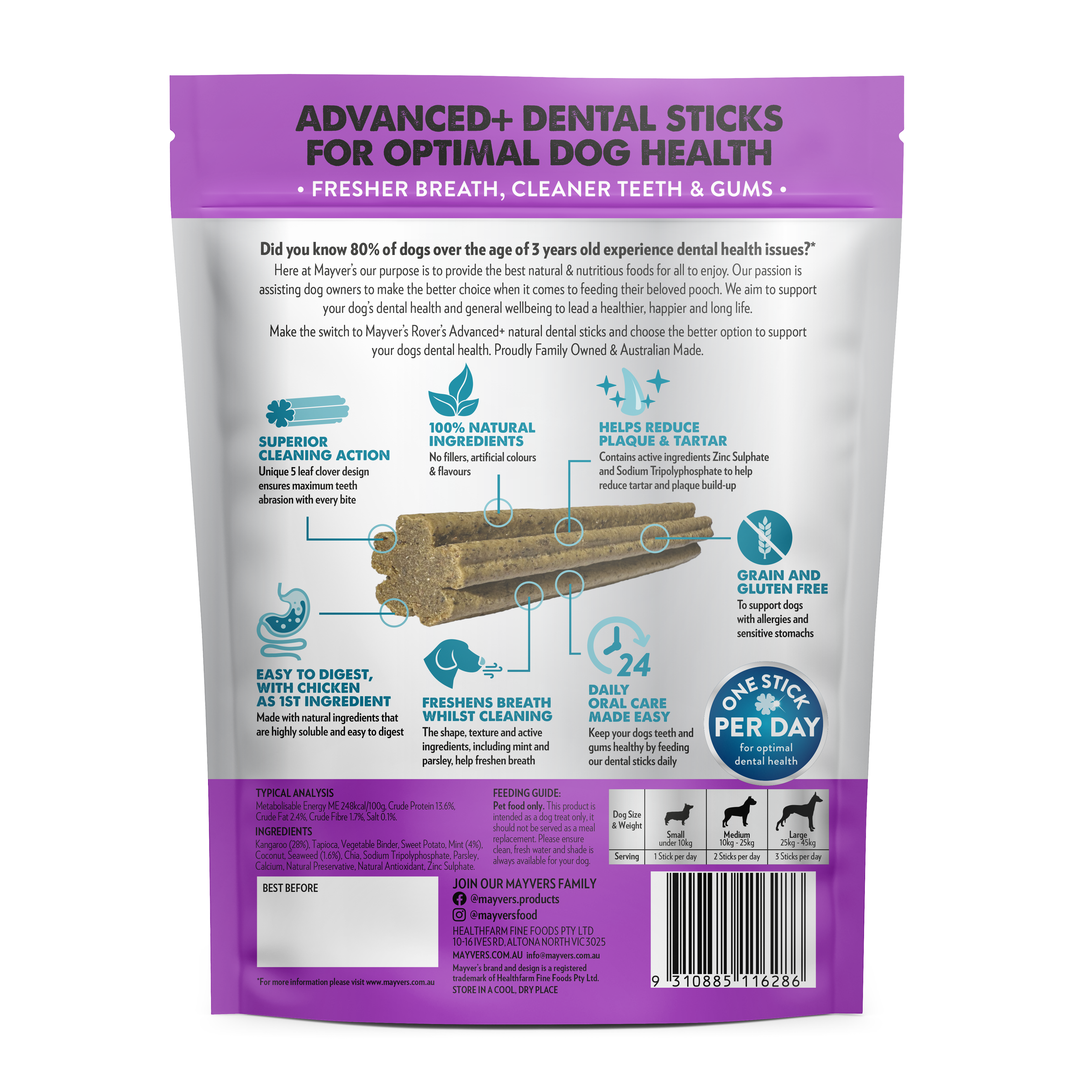 ROVER'S ADVANCED+ KANGAROO DENTAL STICKS 150g