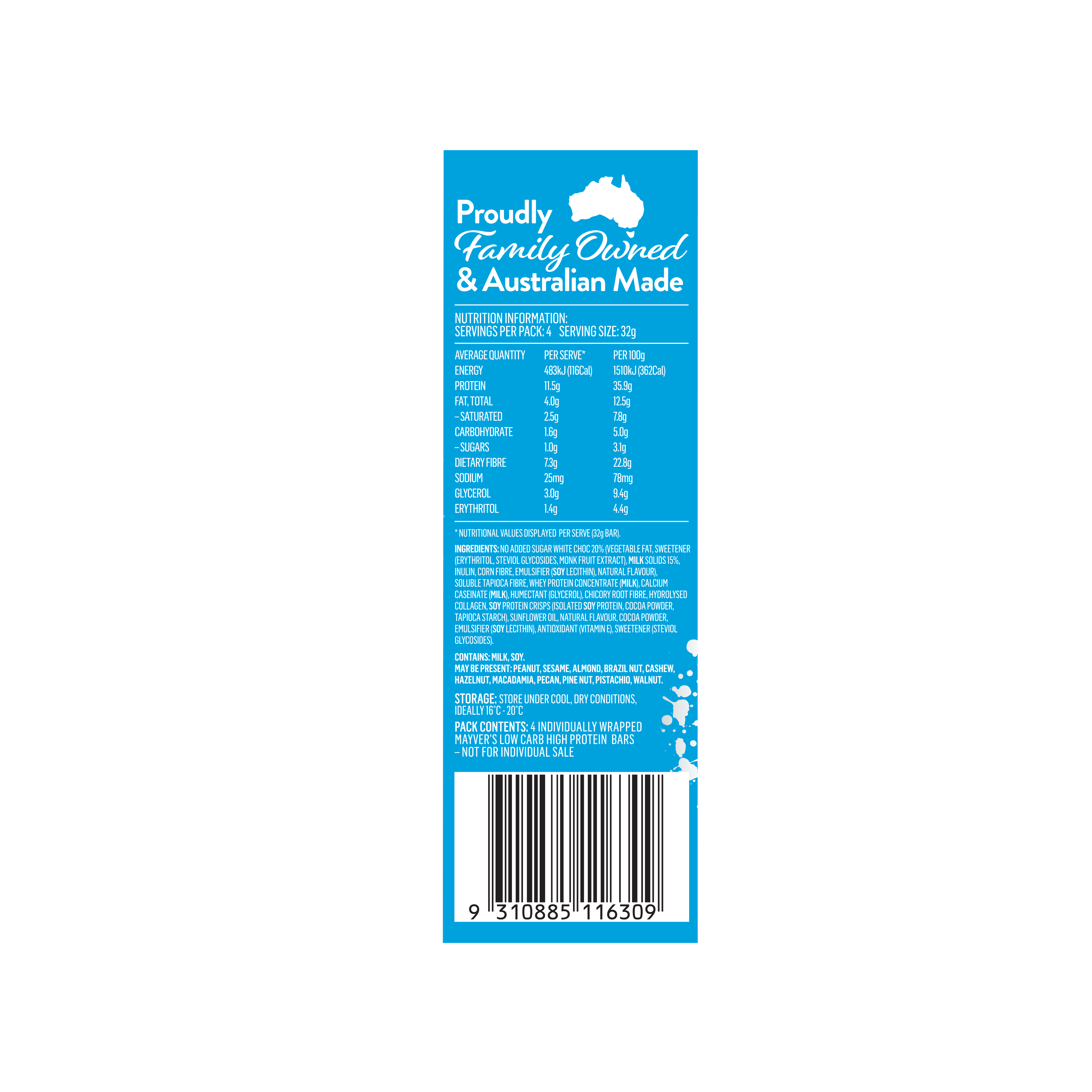 Mayver’s Low Carb High Protein Cookies & Cream Bars 4pk