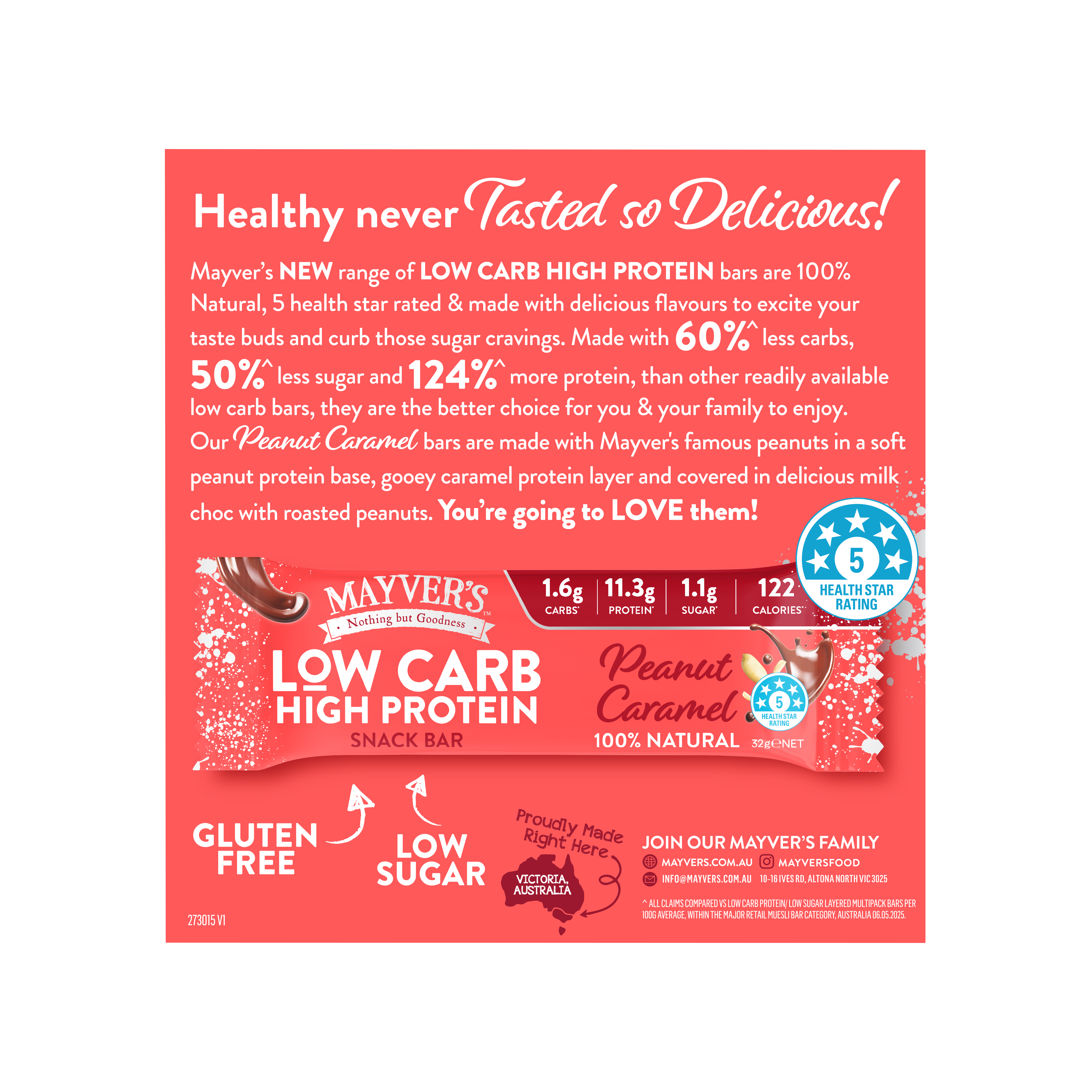 Mayver's Low Carb High Protein Peanut Caramel Bars 4pk