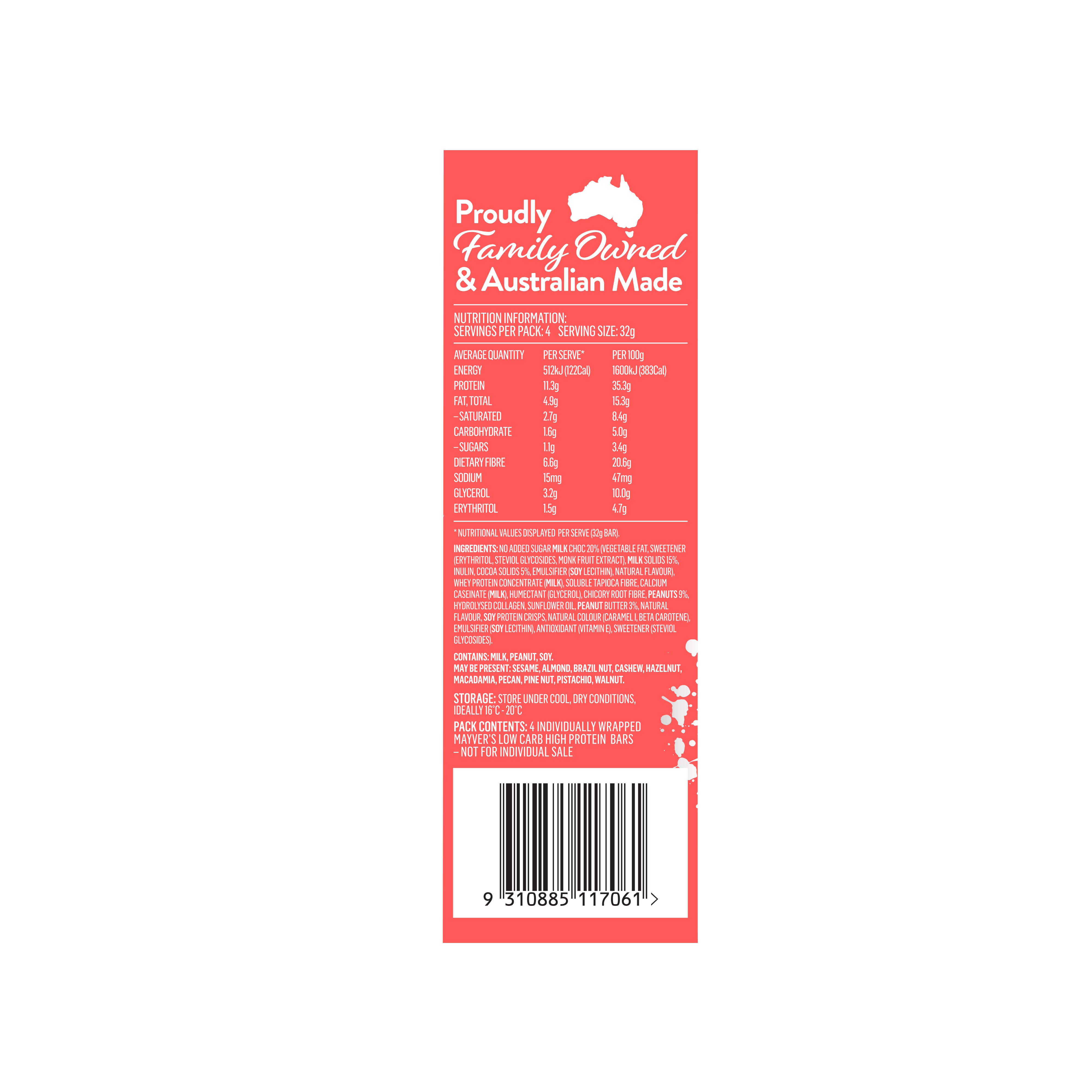 Mayver's Low Carb High Protein Peanut Caramel Bars 4pk