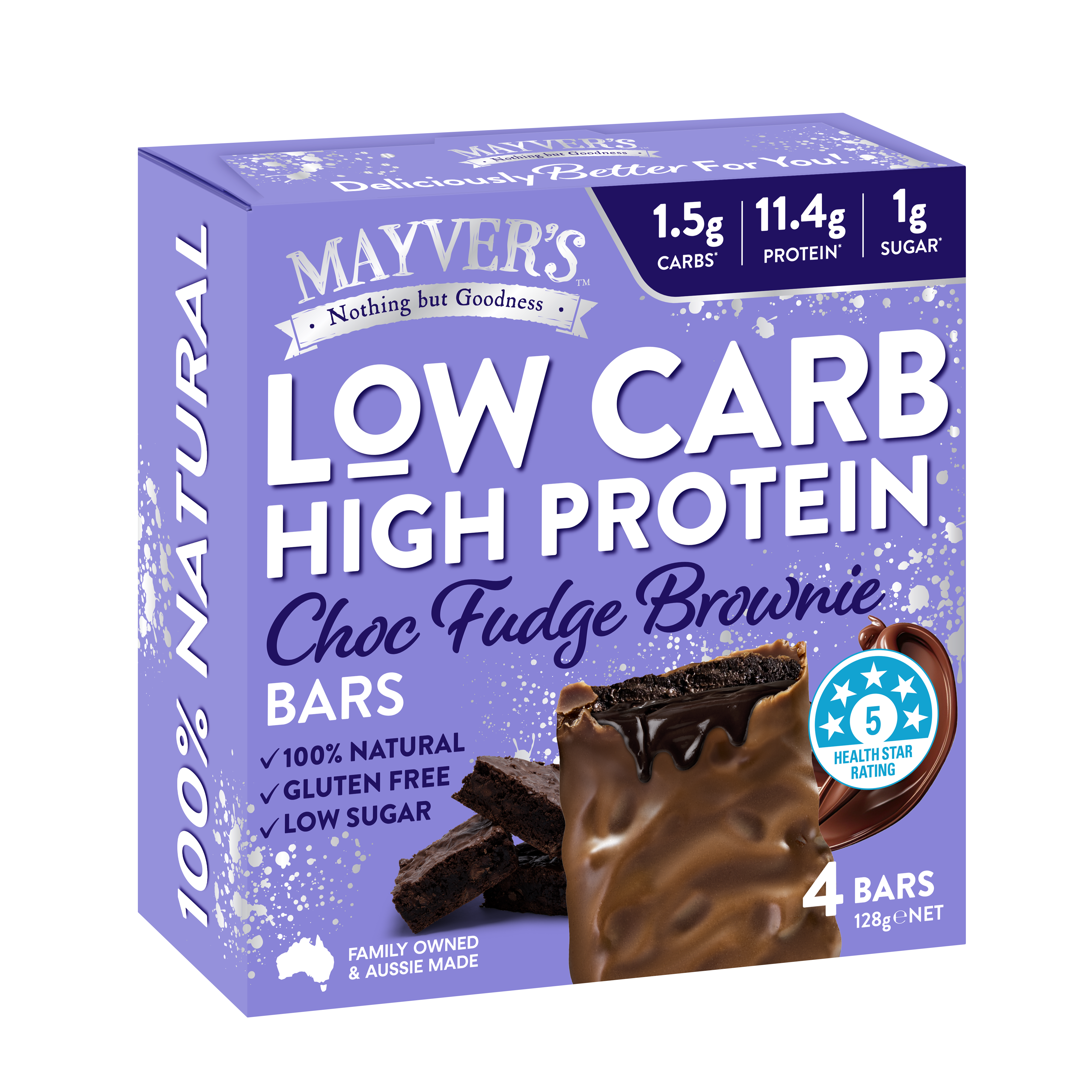 Mayver's Low Carb High Protein Choc Fudge Brownie Bars 4pk