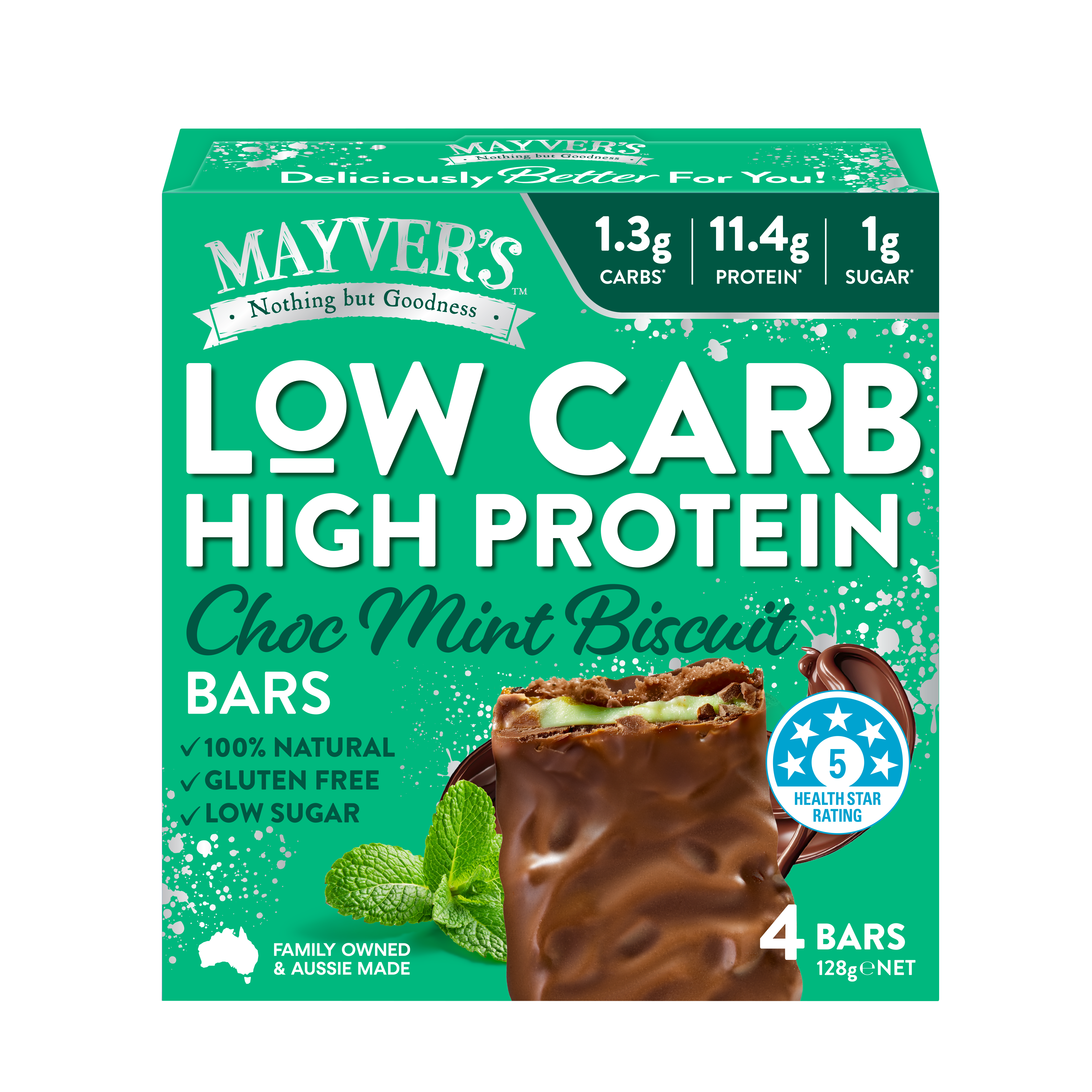 Mayver's Low Carb High Protein Choc Mint Biscuit Bars 4pk