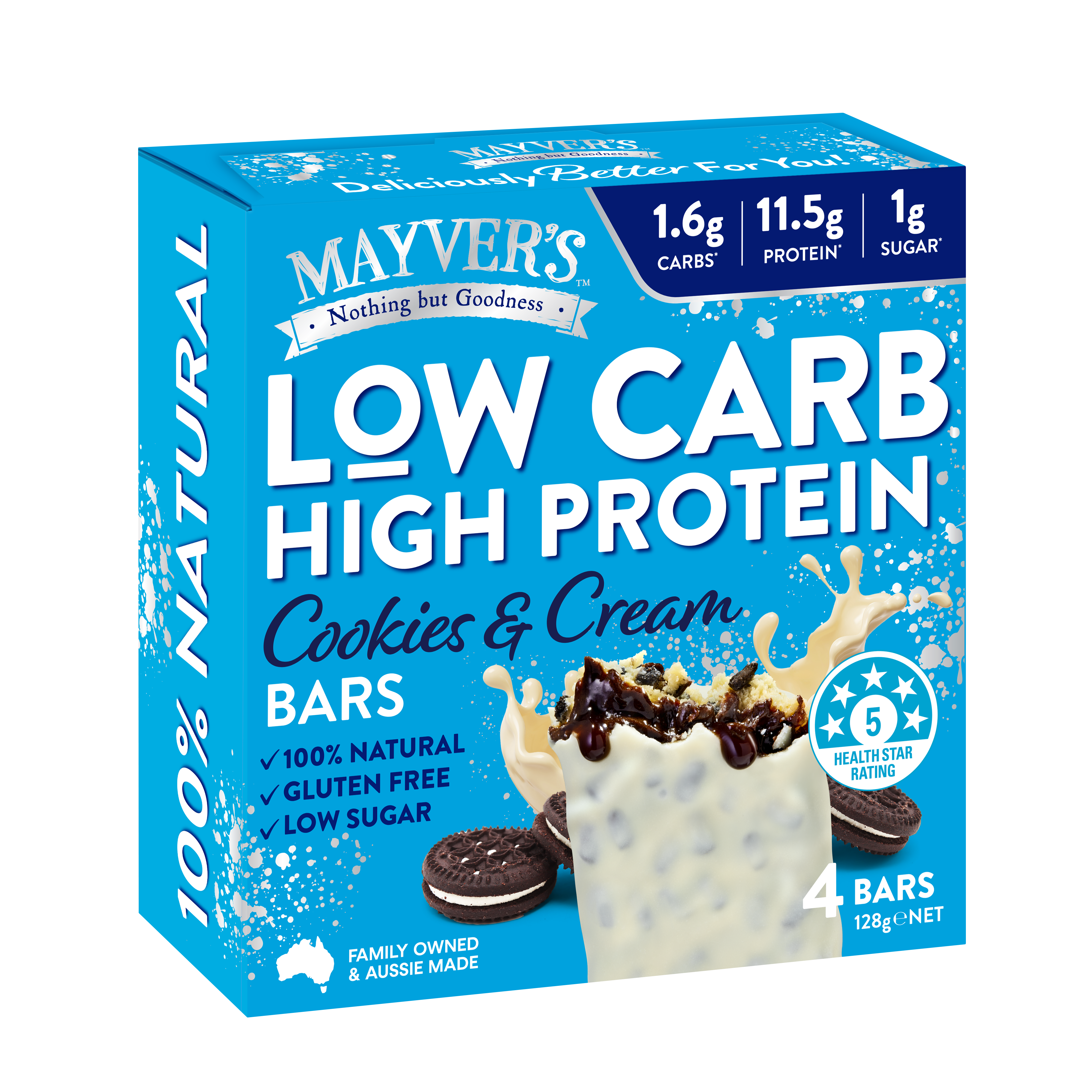 Mayver’s Low Carb High Protein Cookies & Cream Bars 4pk