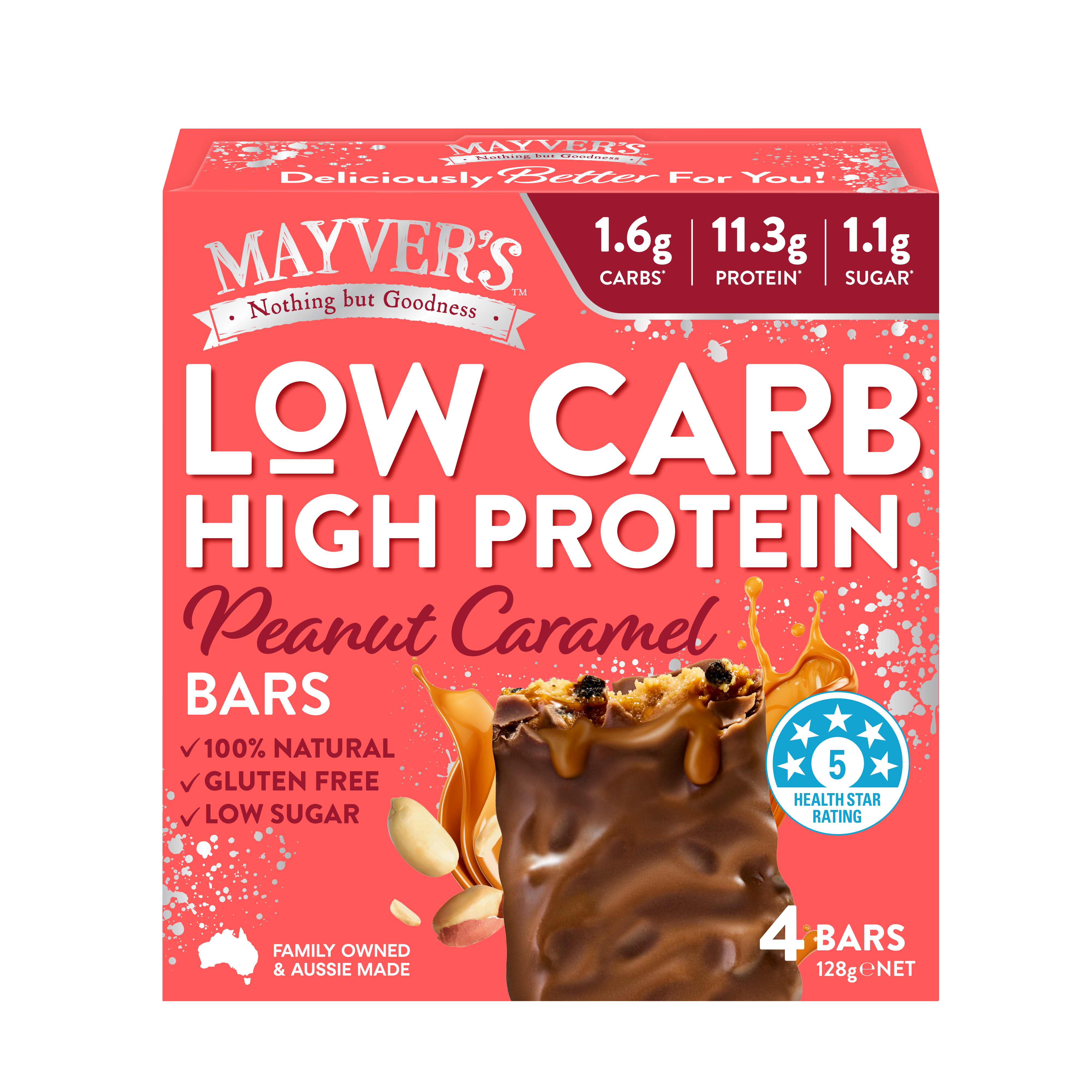 Mayver's Low Carb High Protein Peanut Caramel Bars 4pk