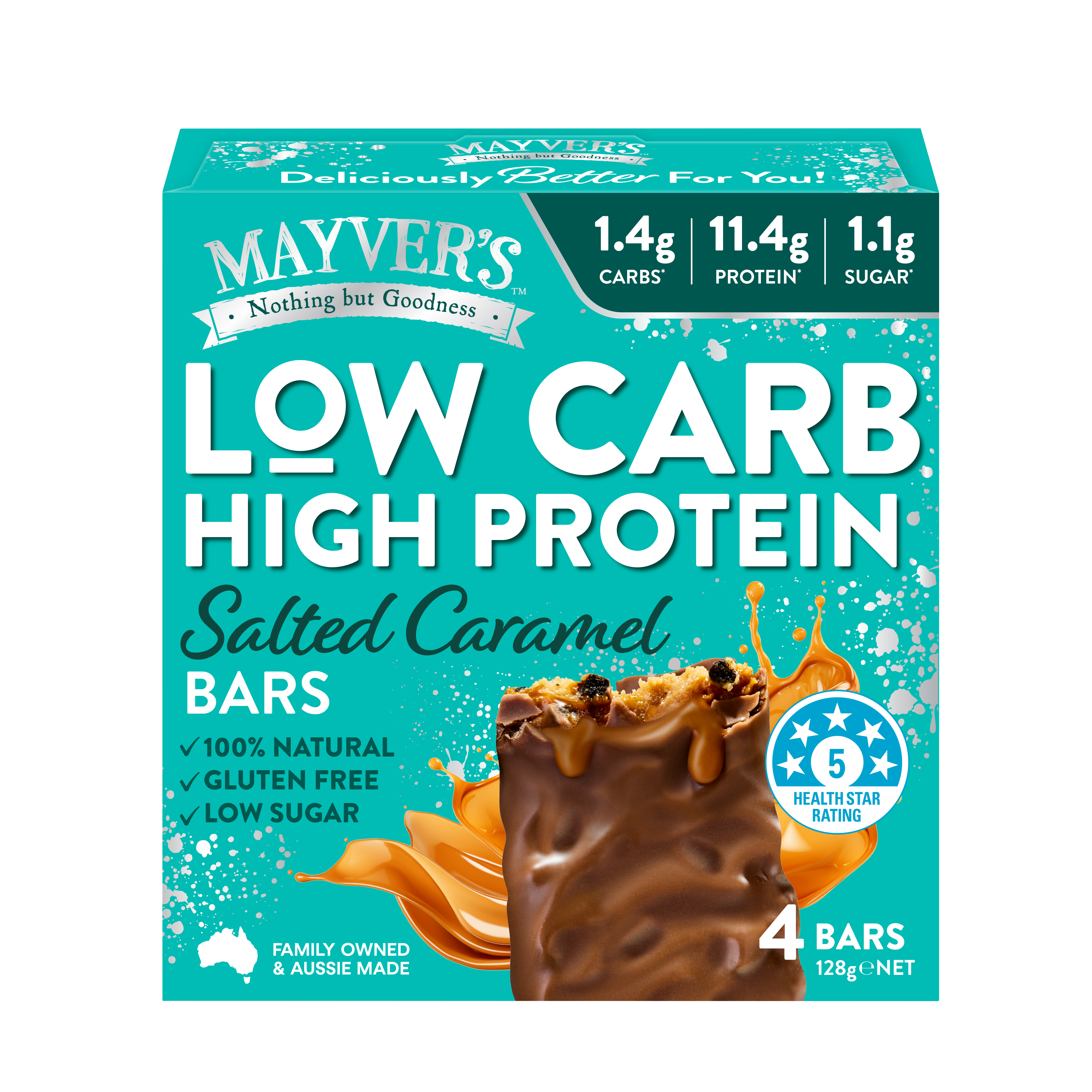 Mayver’s Low Carb High Protein Salted Caramel Bars 4pk