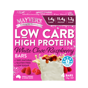 Mayver's Low Carb High Protein White Choc Raspberry Bars 4pk
