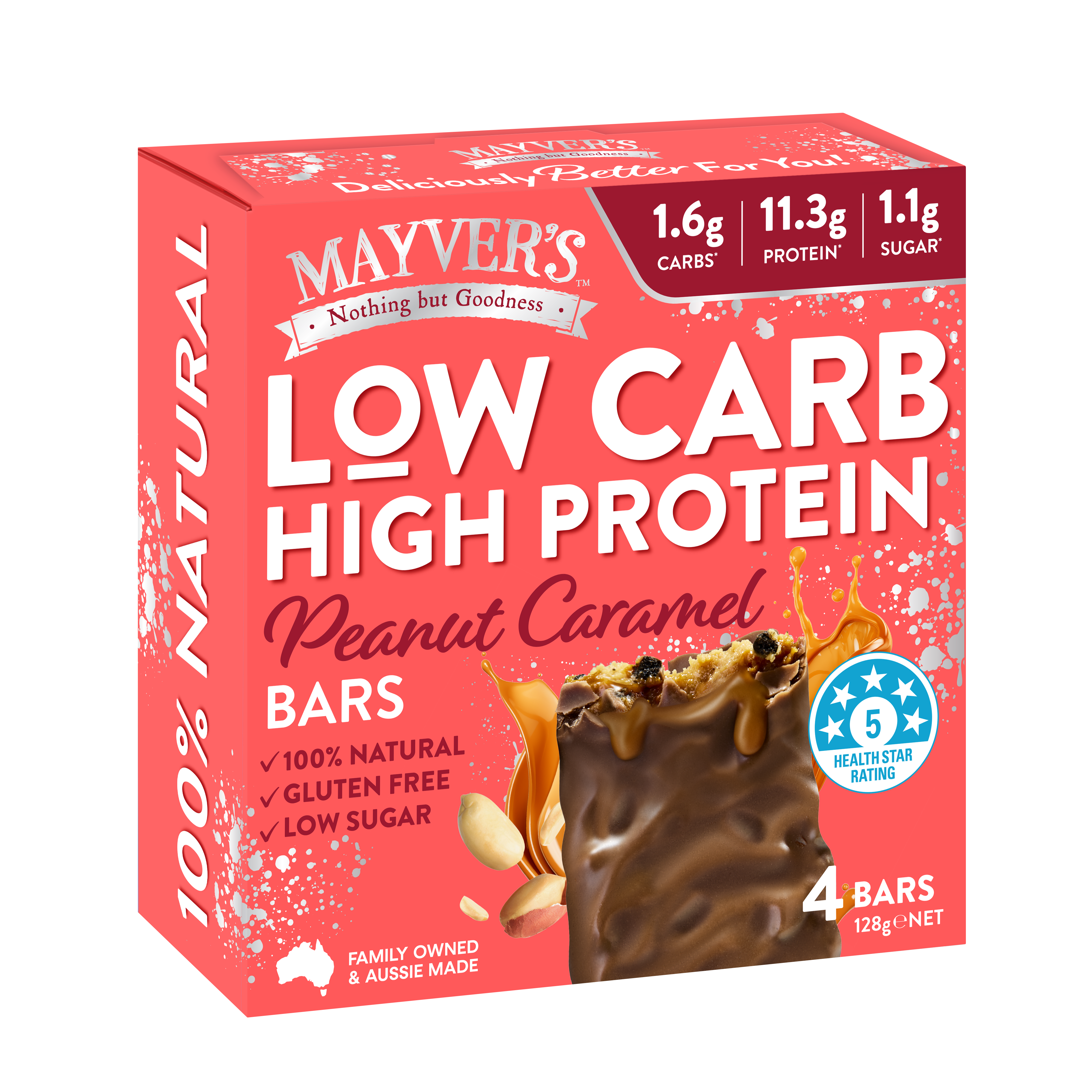 Mayver's Low Carb High Protein Peanut Caramel Bars 4pk