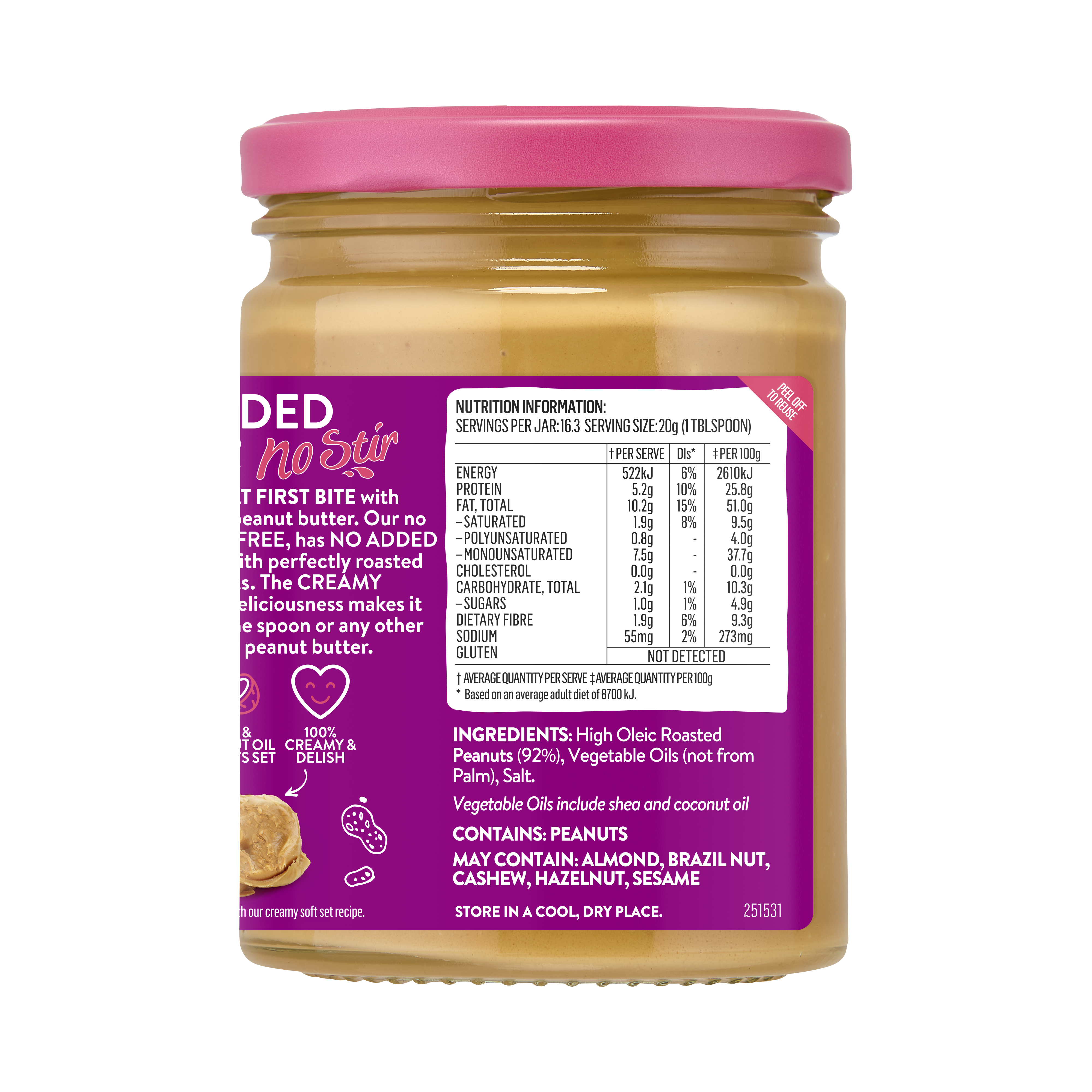 LOVLI SPOON NO SUGAR CRUNCHY PEANUT BUTTER 325g