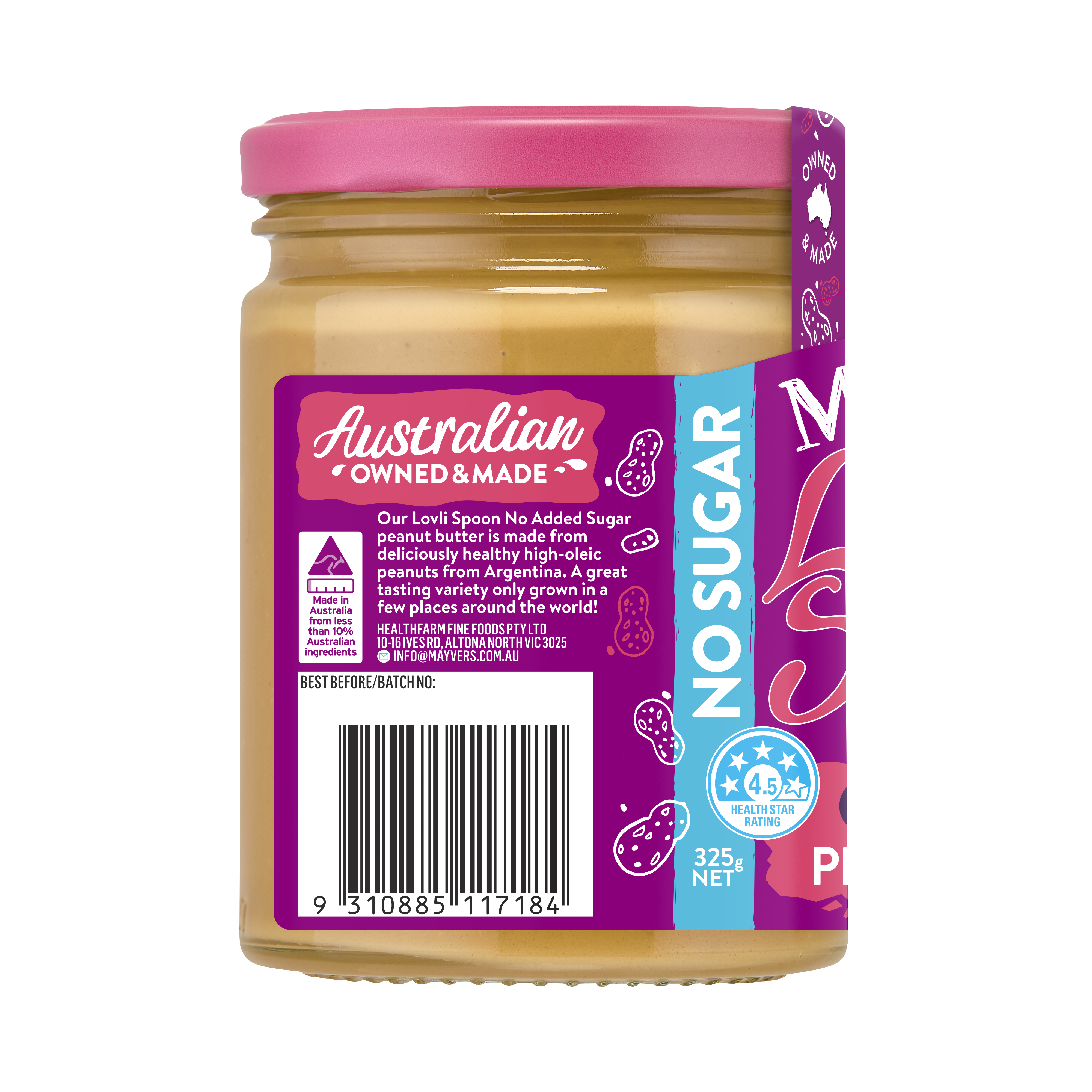 LOVLI SPOON NO SUGAR CRUNCHY PEANUT BUTTER 325g