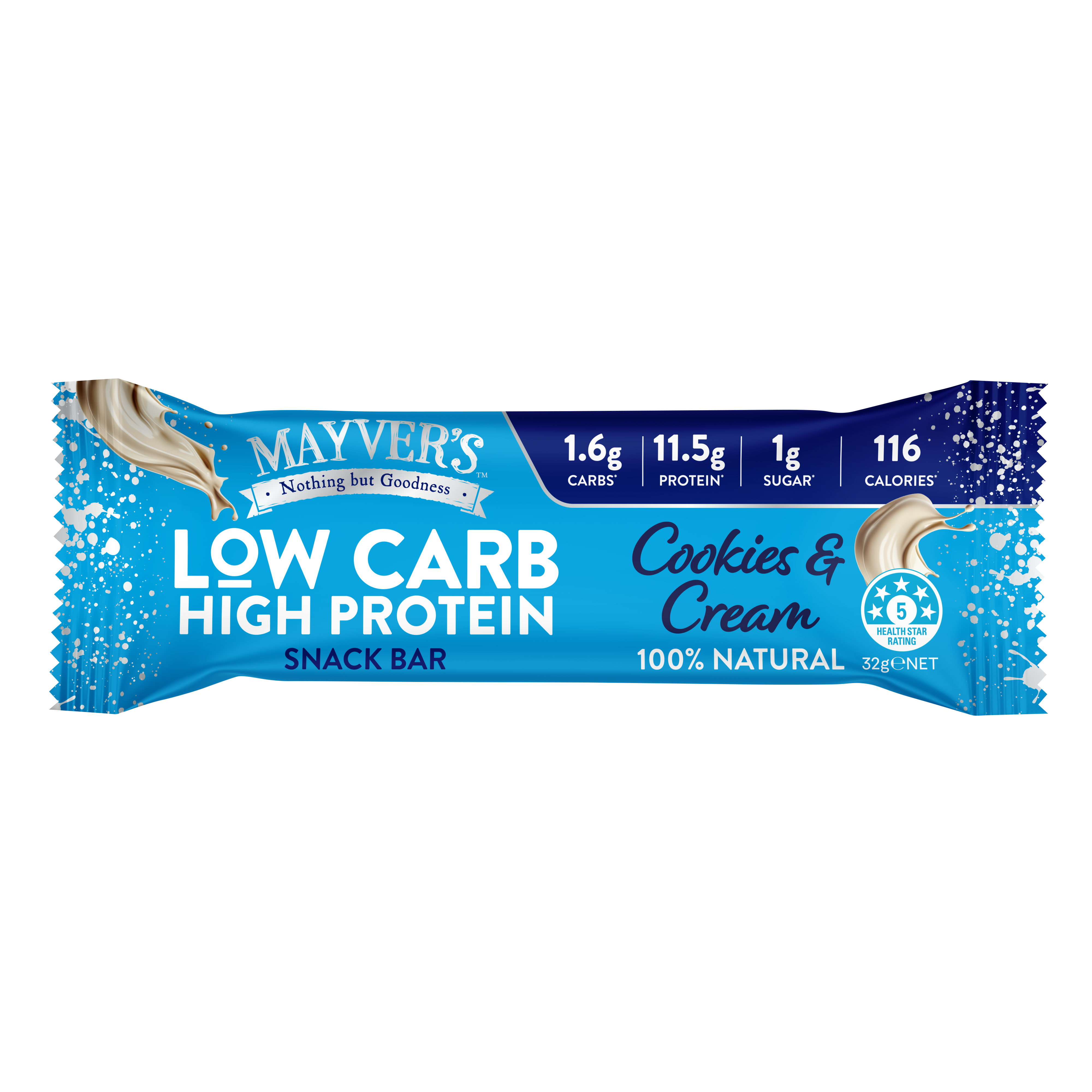 Mayver’s Low Carb High Protein Cookies & Cream Bars 4pk
