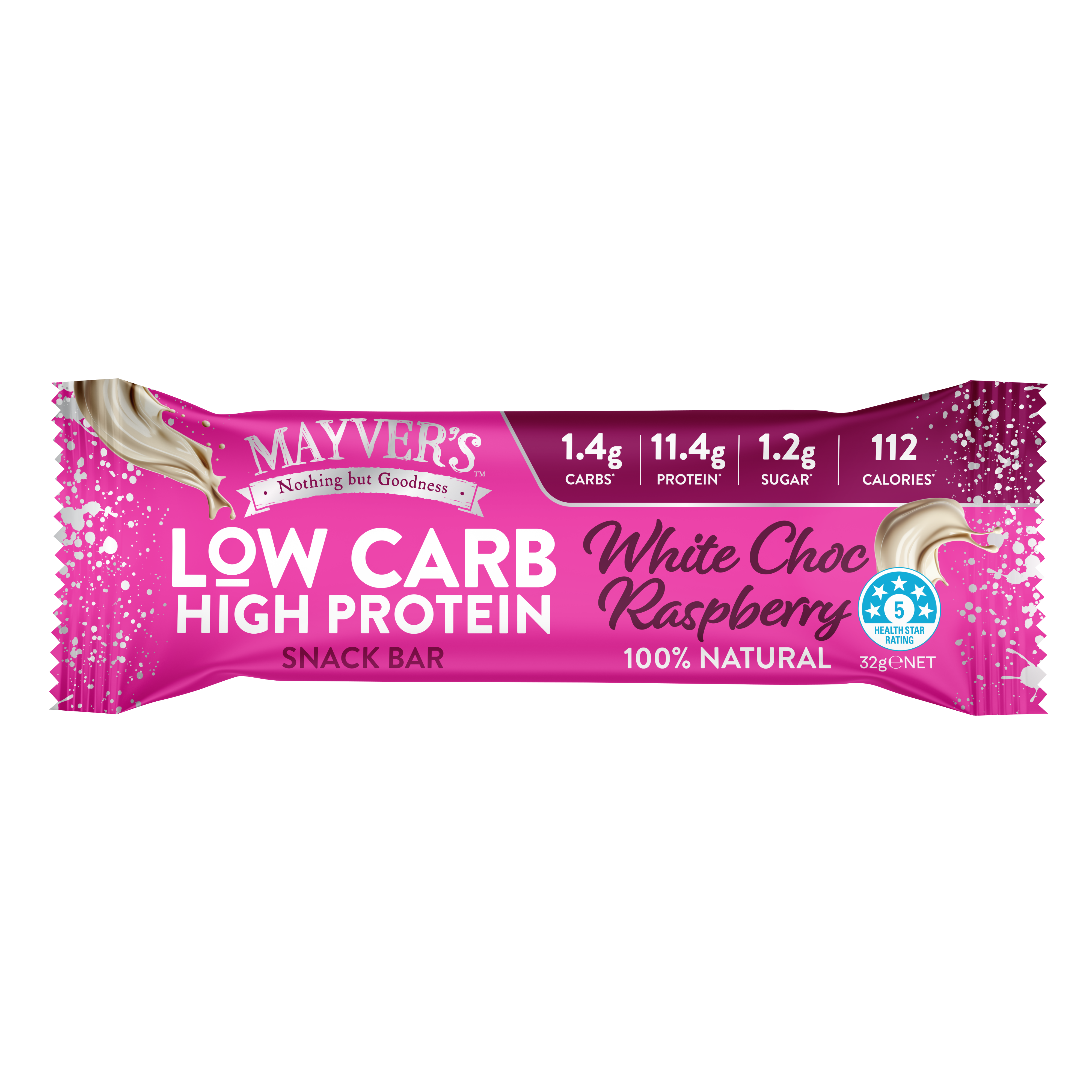 Mayver's Low Carb High Protein White Choc Raspberry Bars 4pk
