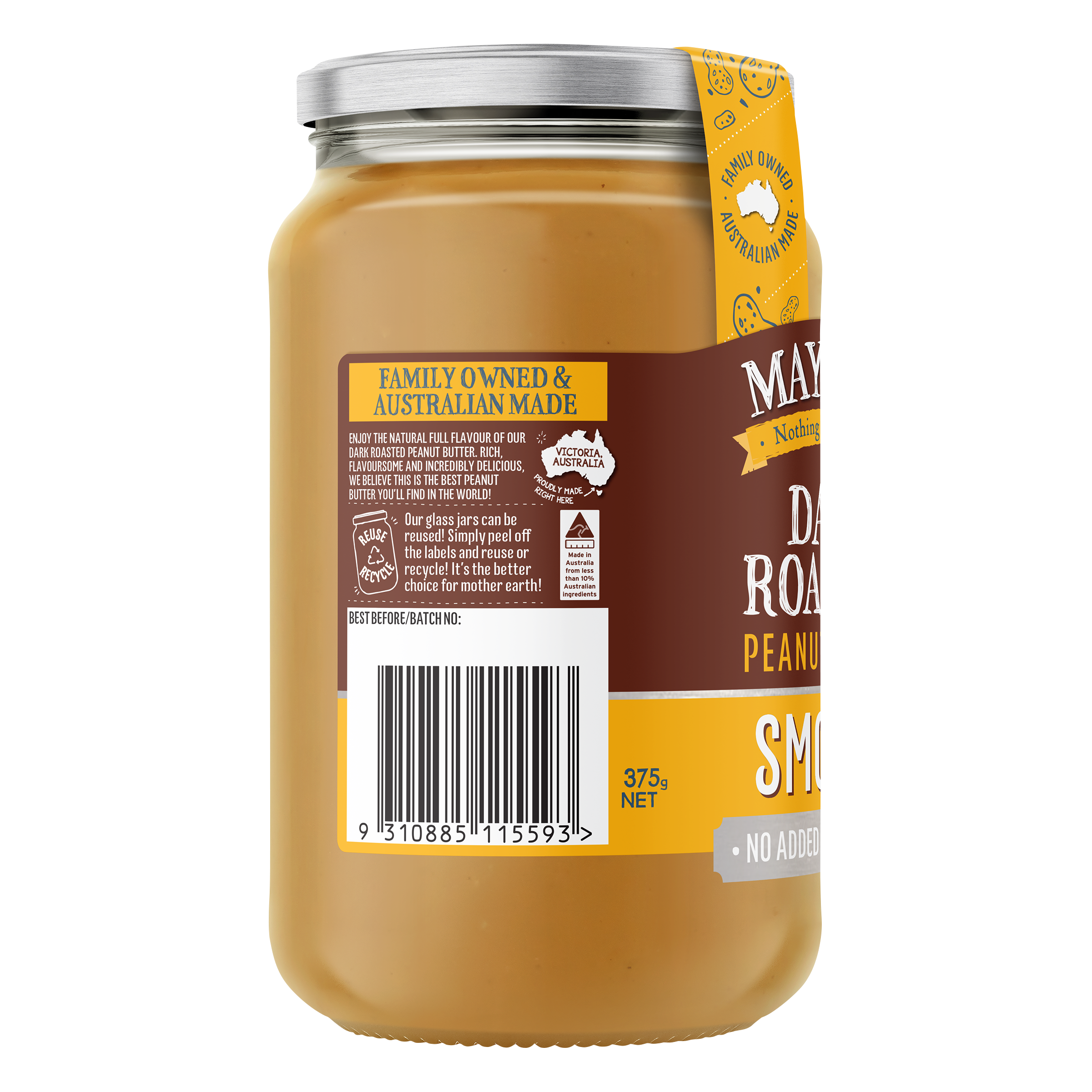 SMOOTH DARK ROASTED PEANUT BUTTER 375g