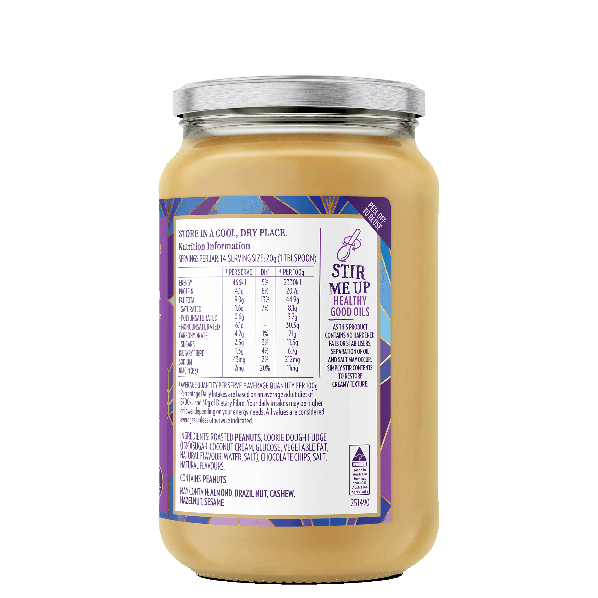 COOKIE DOUGH CHOC CHIP SWIRL PEANUT BUTTER 280g