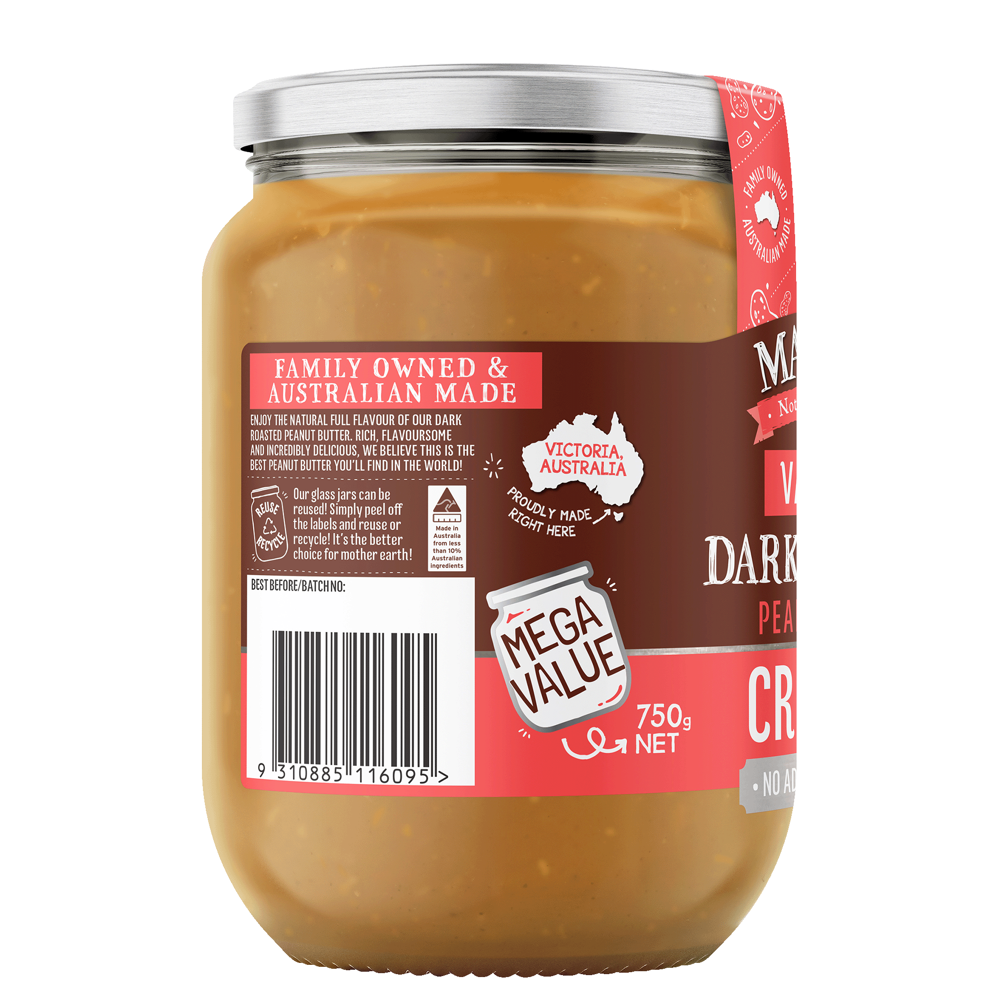 DARK ROASTED CRUNCHY PEANUT BUTTER 750g