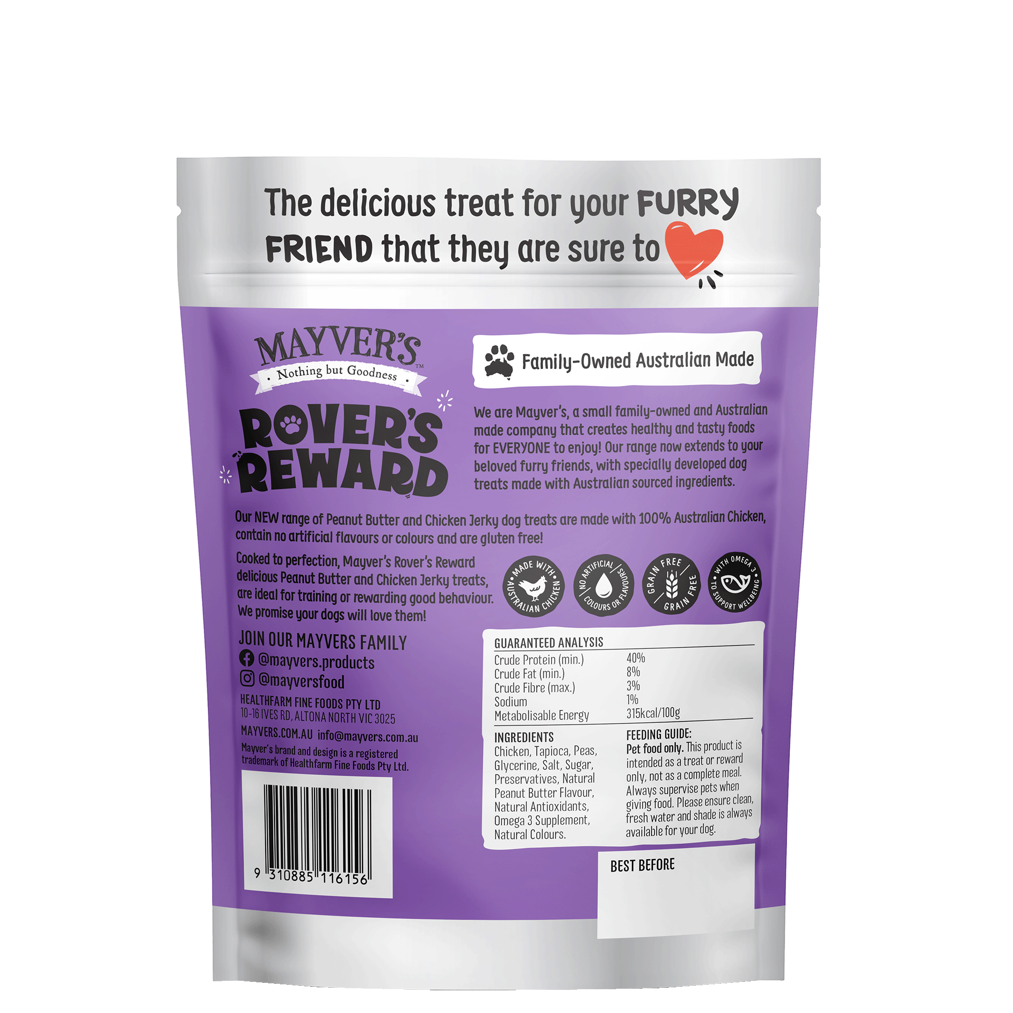 ROVER'S REWARD PEANUT BUTTER & CHICKEN JERKY 100g