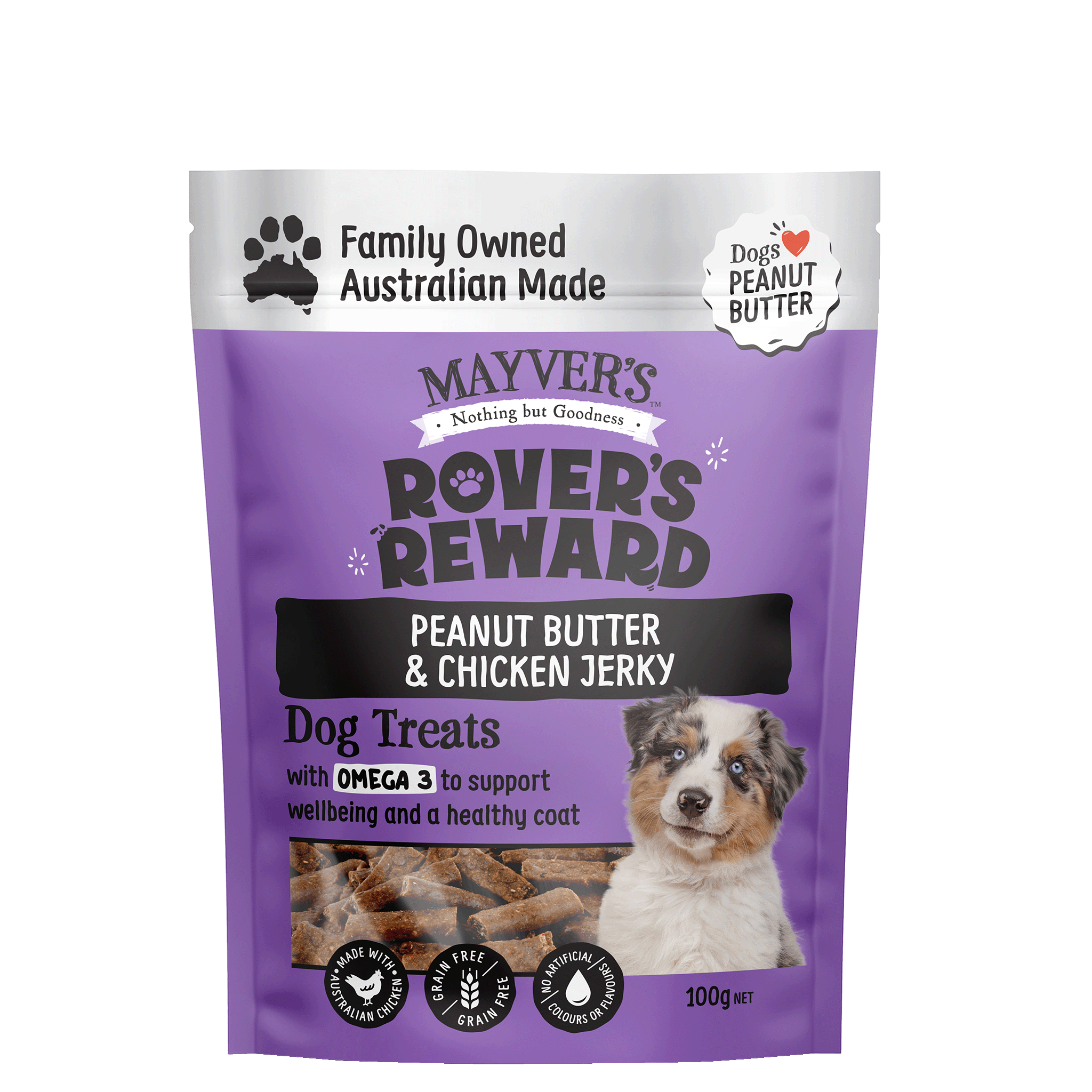 ROVER'S REWARD PEANUT BUTTER & CHICKEN JERKY 100g