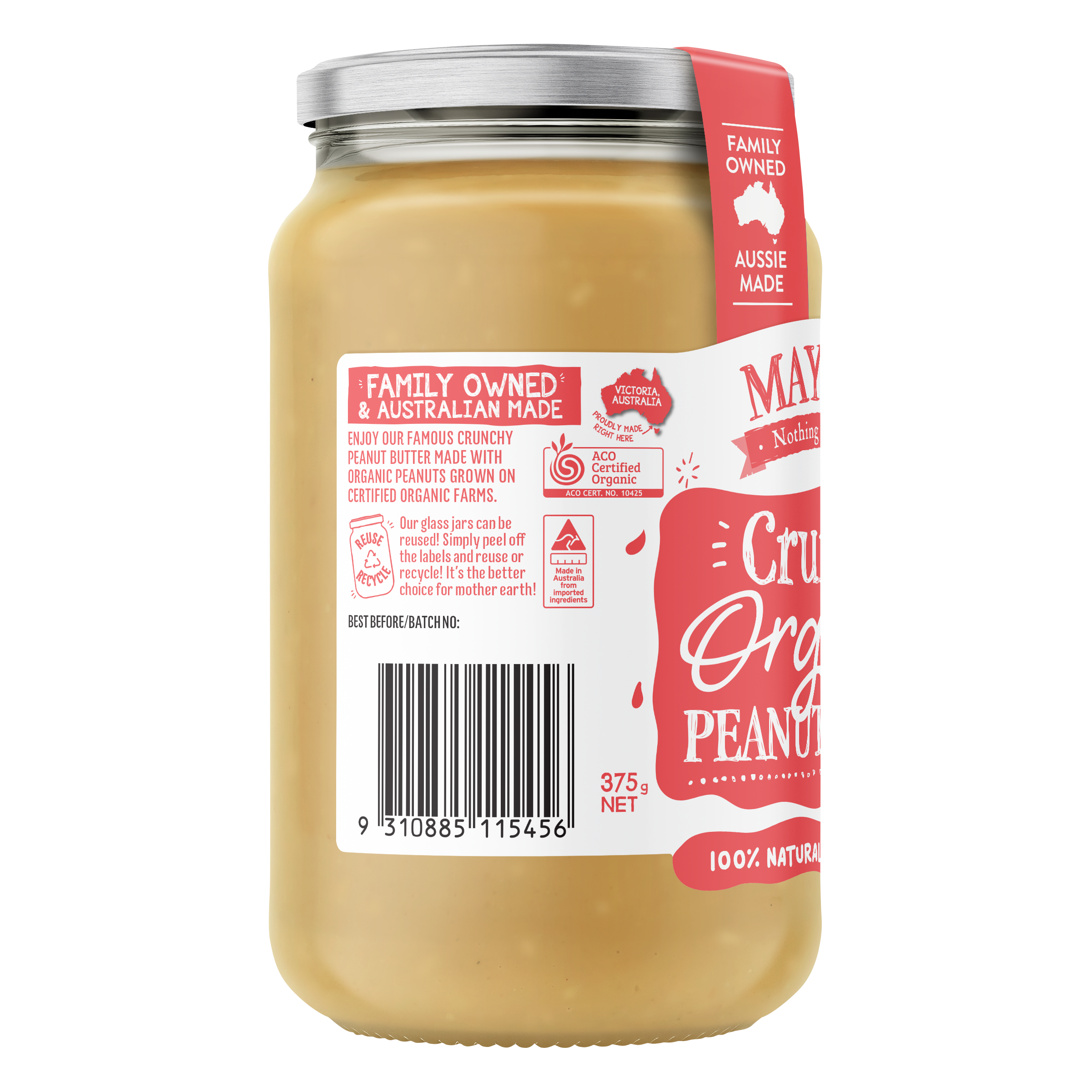 ORGANIC CRUNCHY PEANUT SPREAD 375g