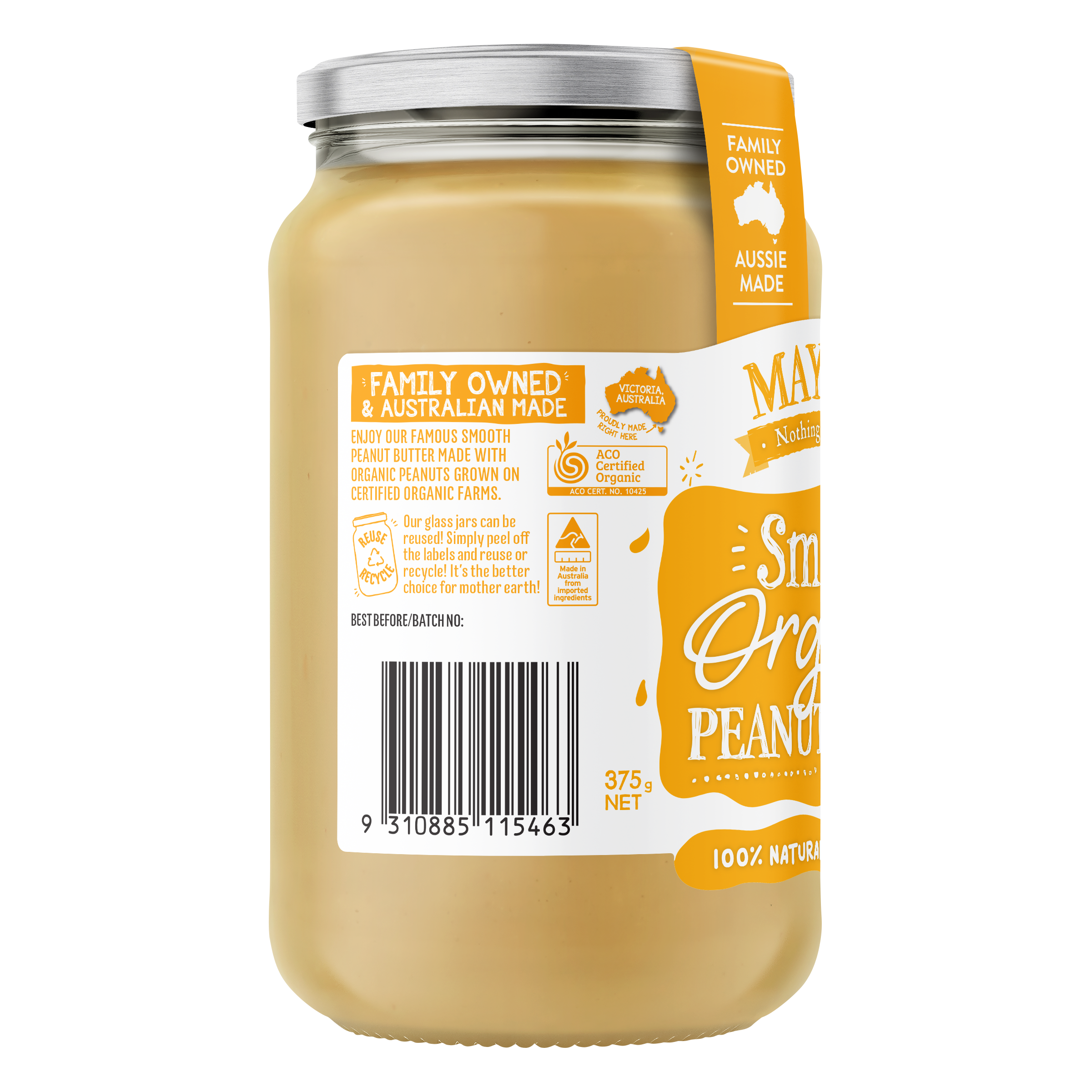 ORGANIC SMOOTH PEANUT SPREAD 375g