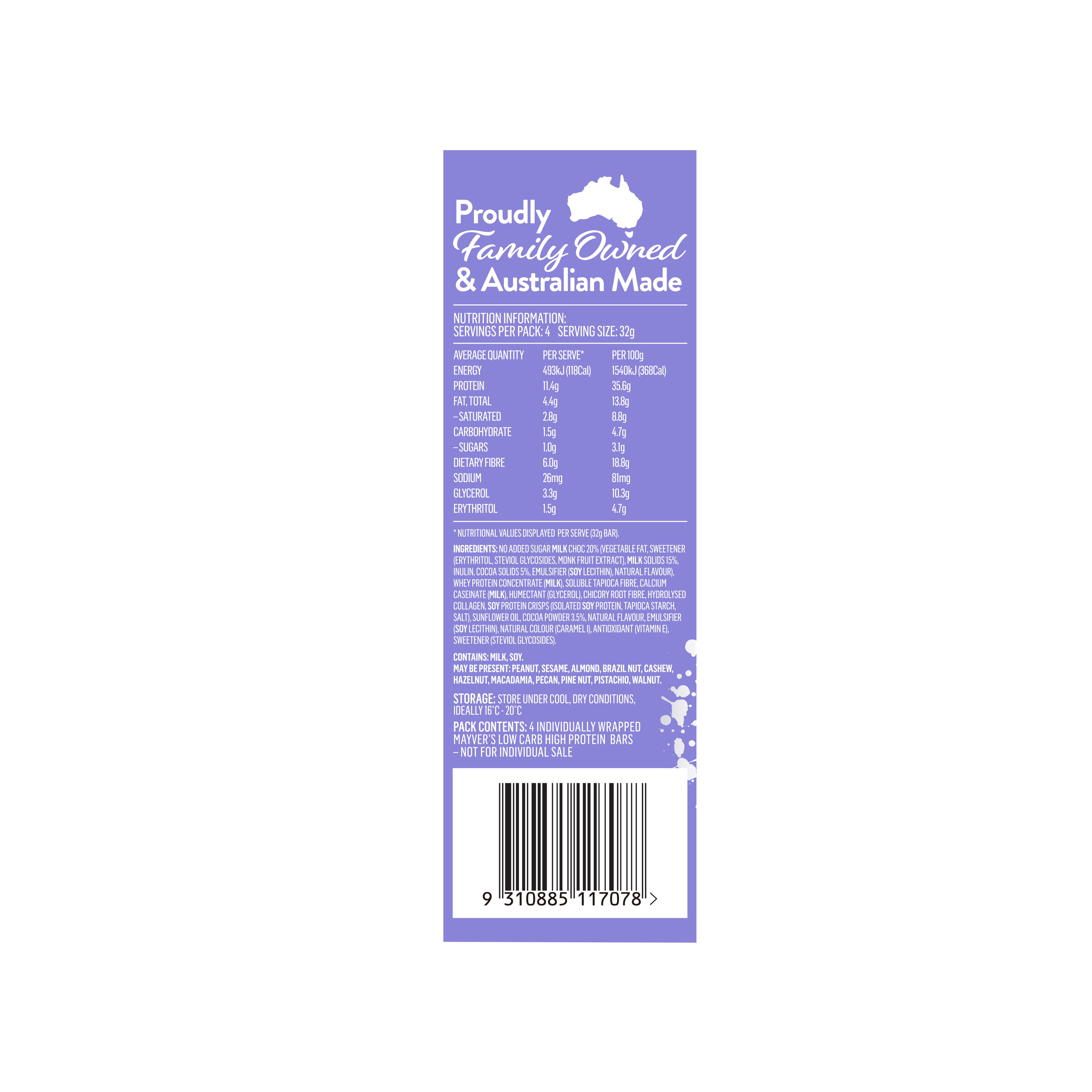 Mayver's Low Carb High Protein Choc Fudge Brownie Bars 4pk