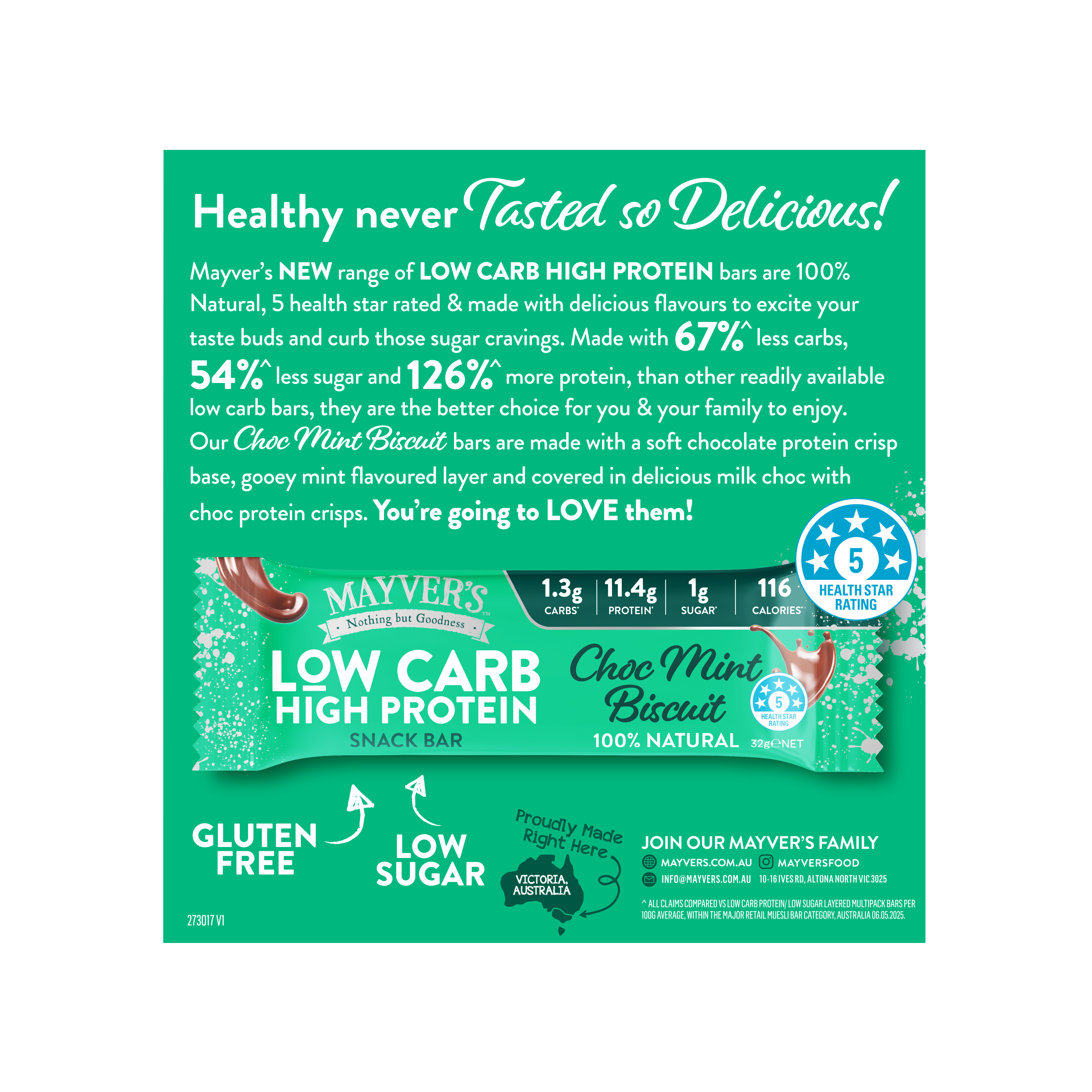 Mayver's Low Carb High Protein Choc Mint Biscuit Bars 4pk