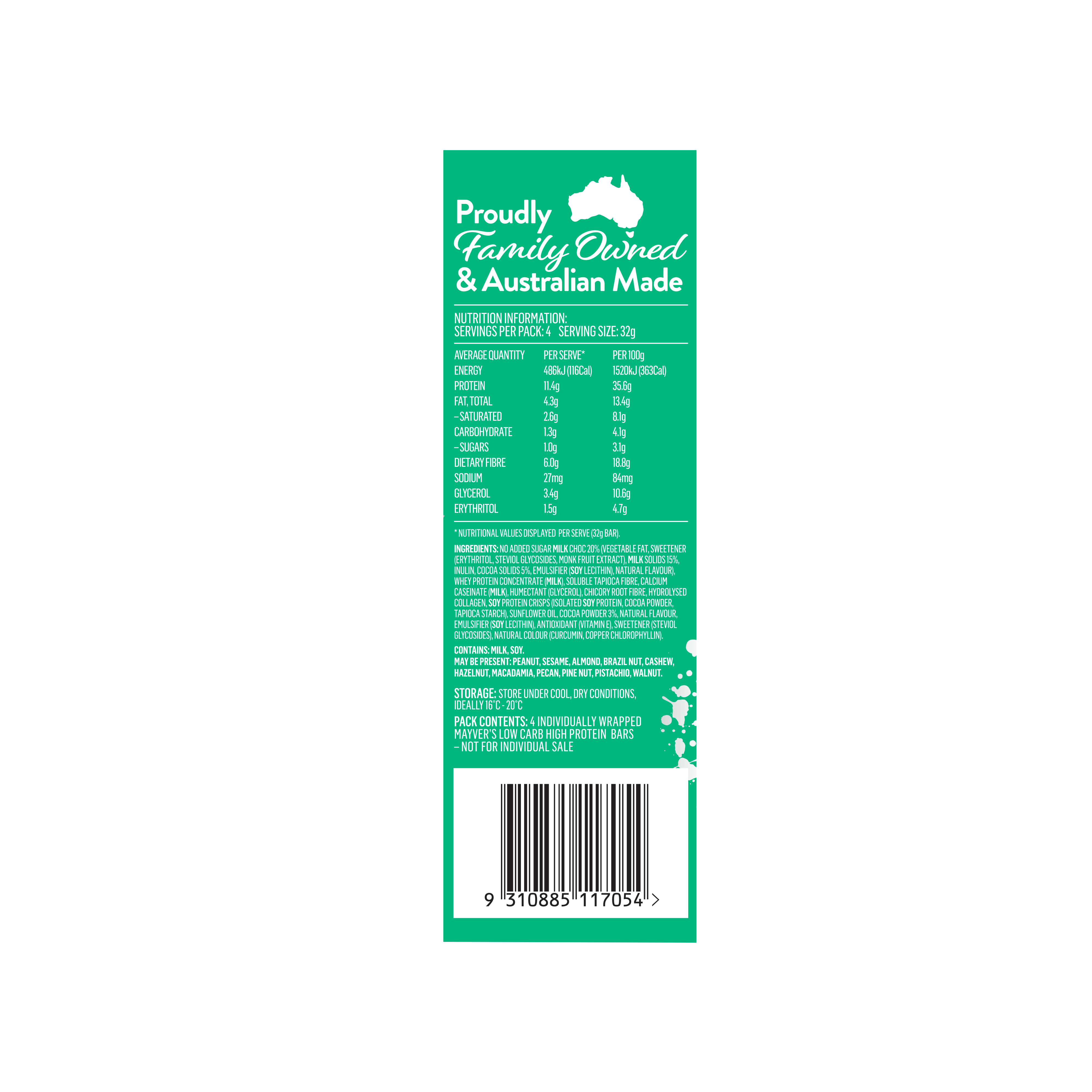Mayver's Low Carb High Protein Choc Mint Biscuit Bars 4pk