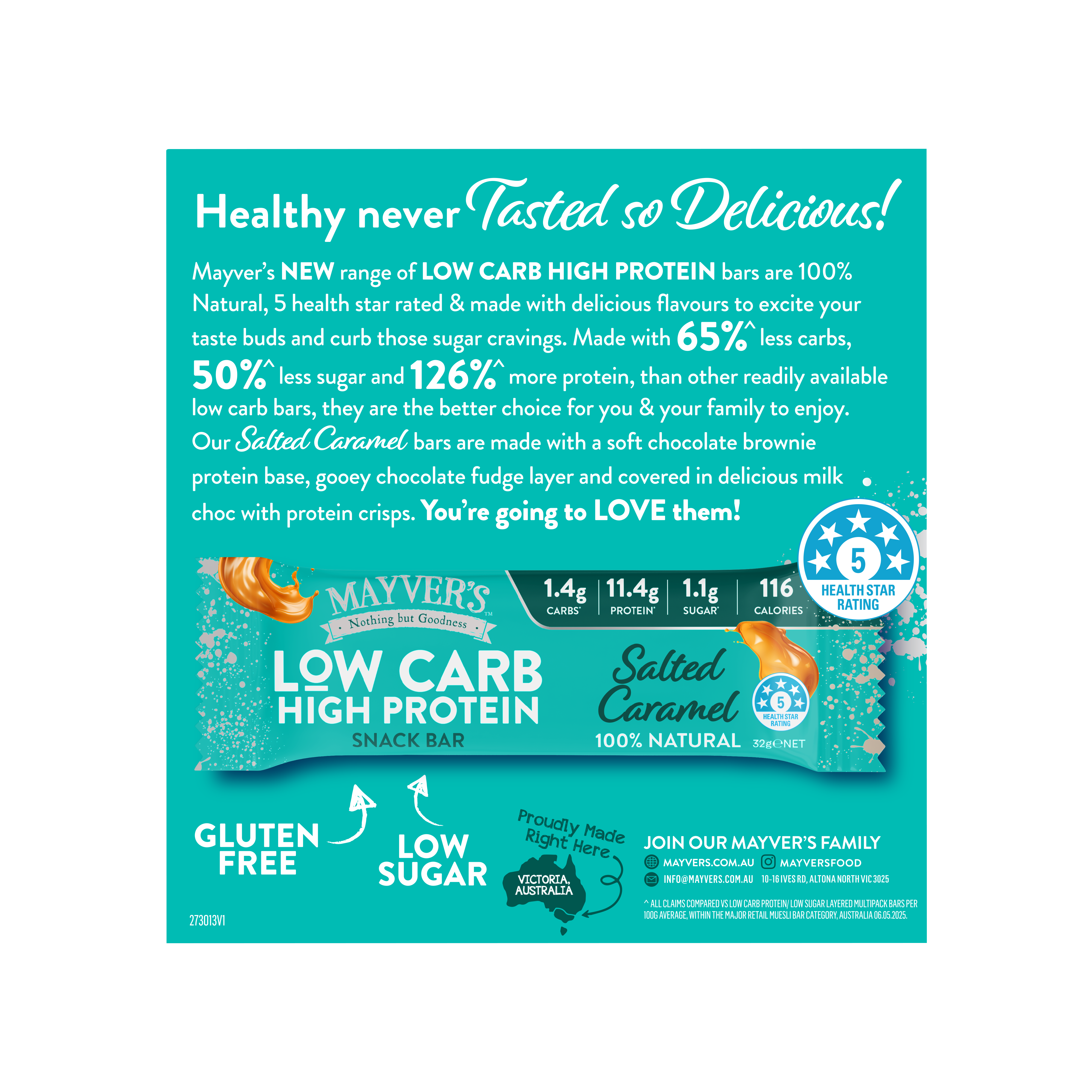 Mayver’s Low Carb High Protein Salted Caramel Bars 4pk