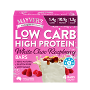 LOW CARB HIGH PROTEIN WHITE CHOC RASPBERRY BARS 4pk