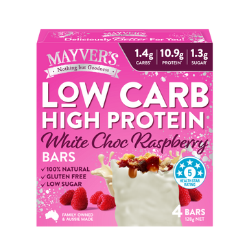 LOW CARB HIGH PROTEIN WHITE CHOC RASPBERRY BARS 4pk