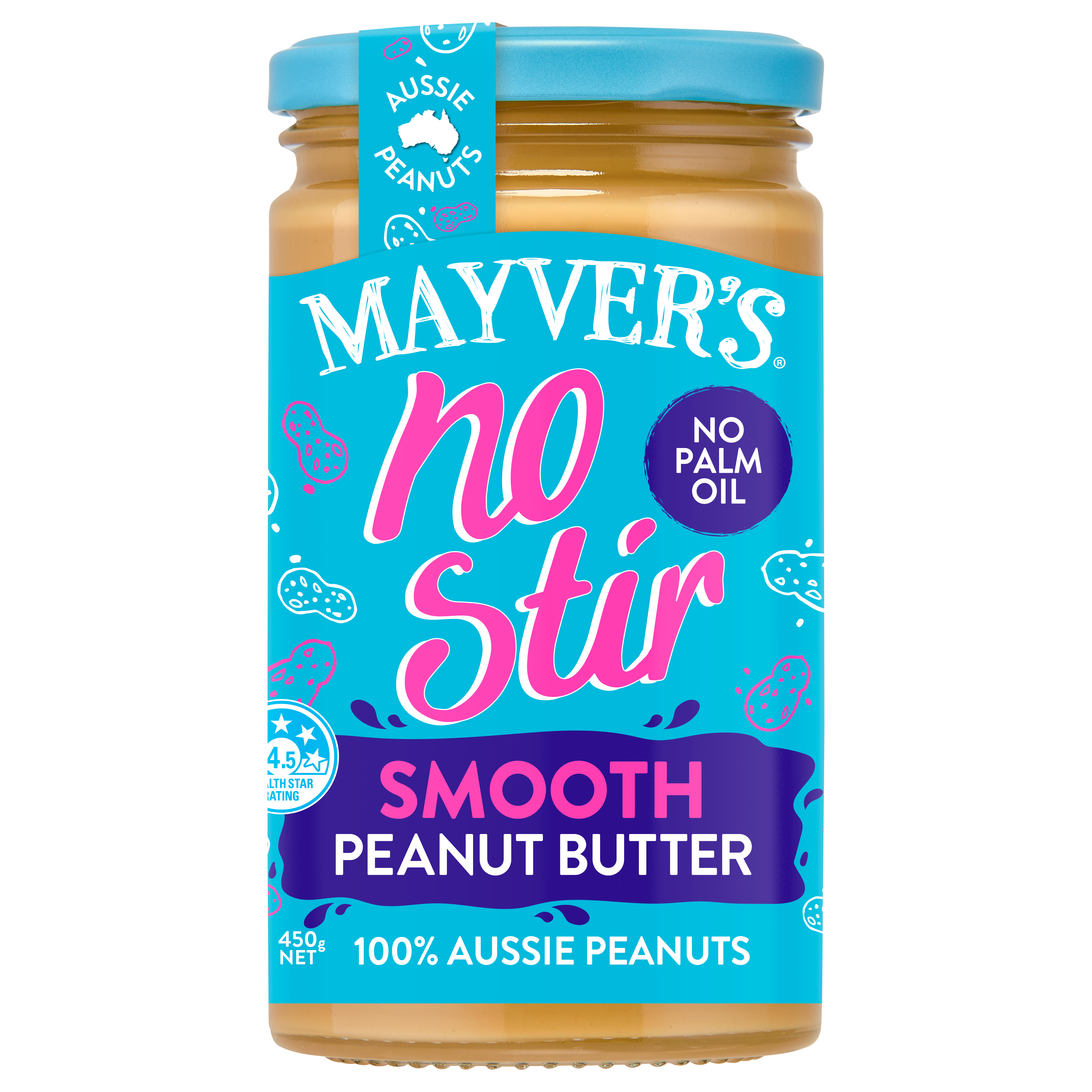 MAYVER'S NO STIR SMOOTH PEANUT BUTTER 450g