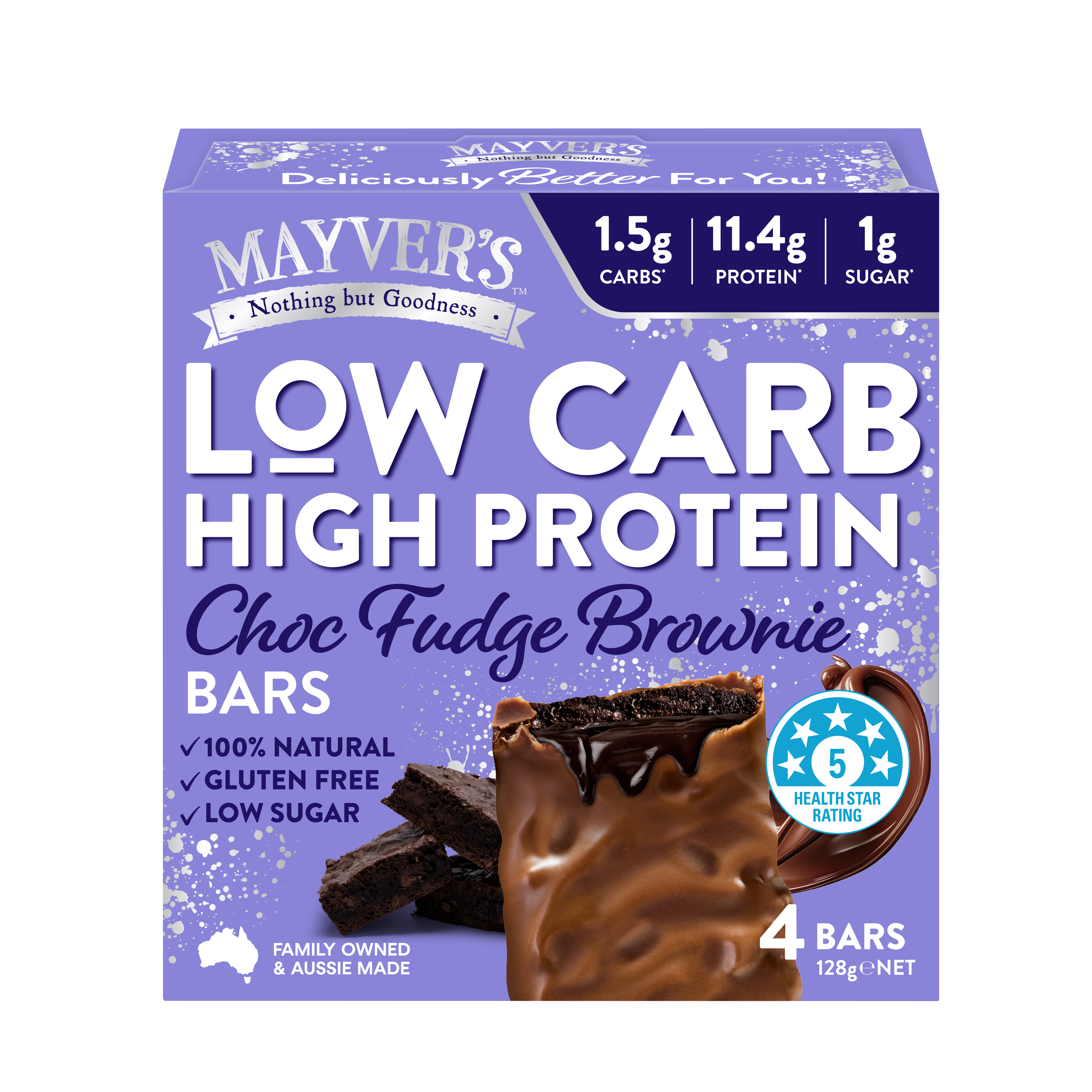 Mayver's Low Carb High Protein Choc Fudge Brownie Bars 4pk