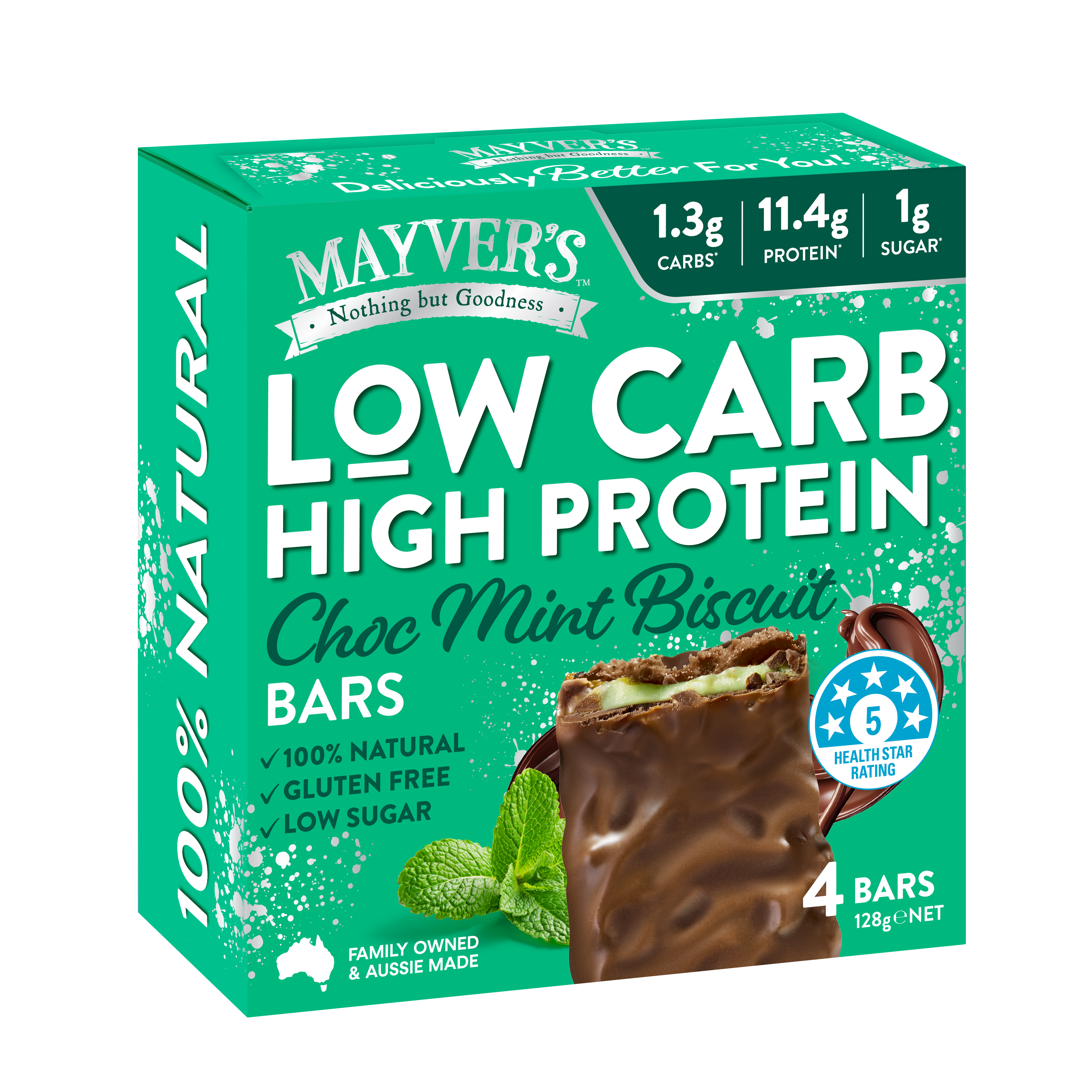 Mayver's Low Carb High Protein Choc Mint Biscuit Bars 4pk