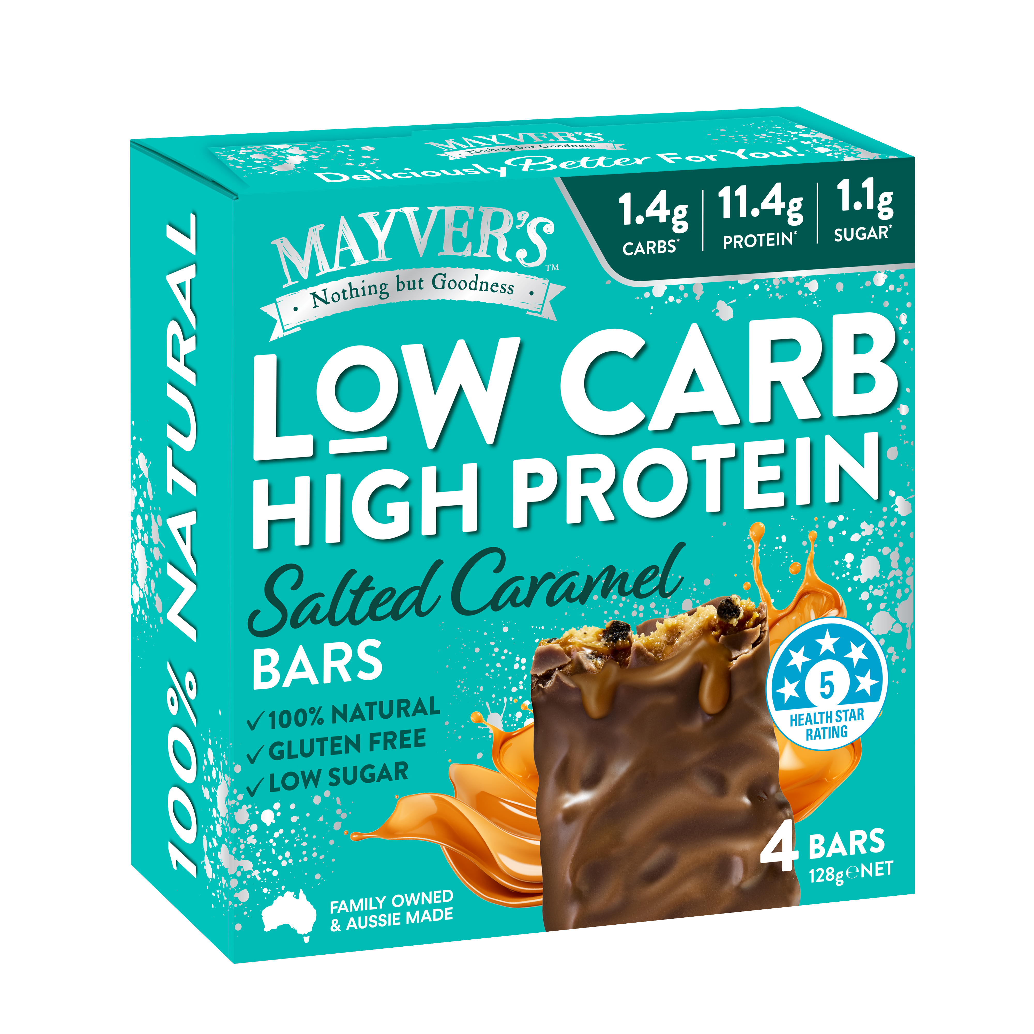 Mayver’s Low Carb High Protein Salted Caramel Bars 4pk