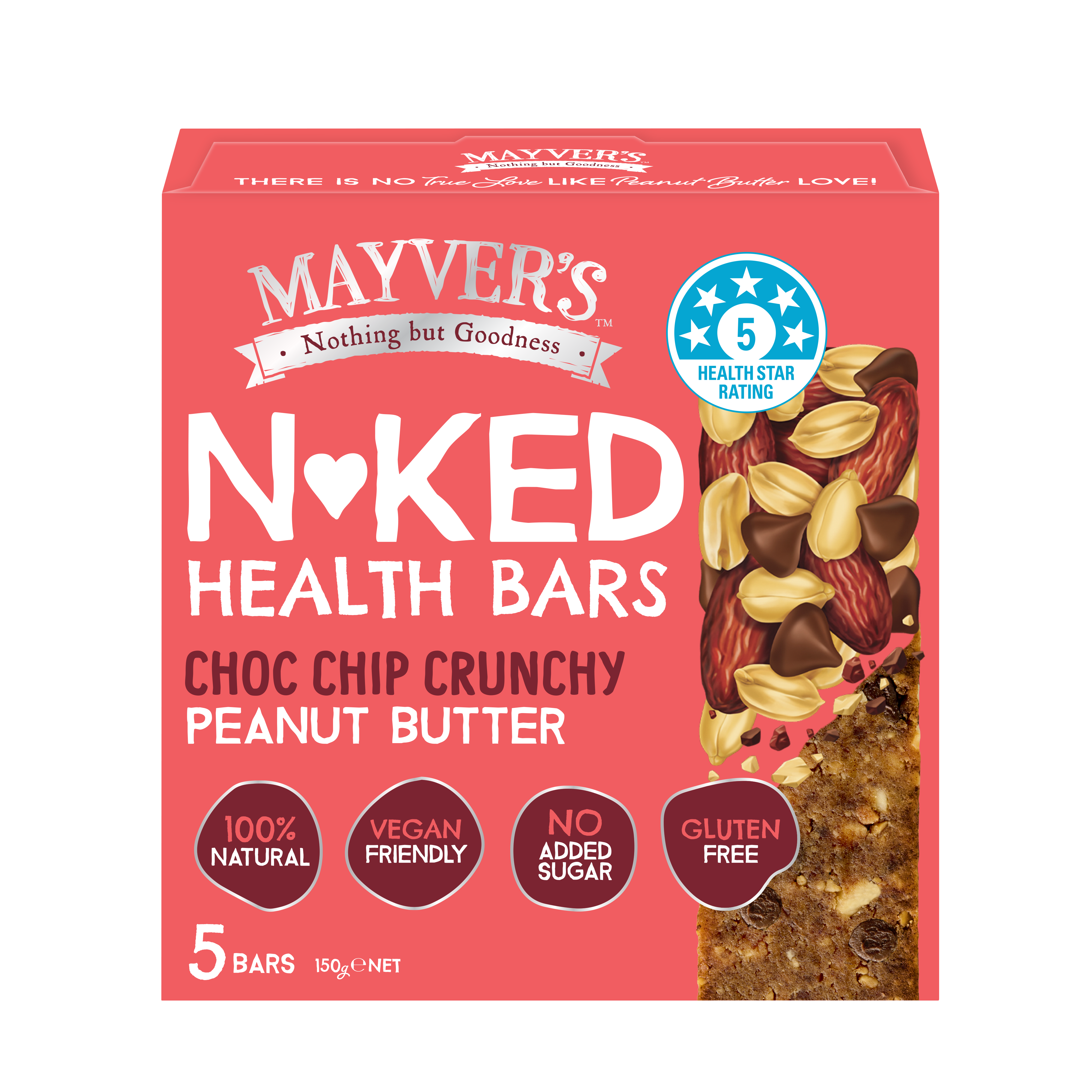 CHOC CHIP CRUNCHY PEANUT BUTTER NATURAL N*KED HEALTH BARS 150g – Mayver's