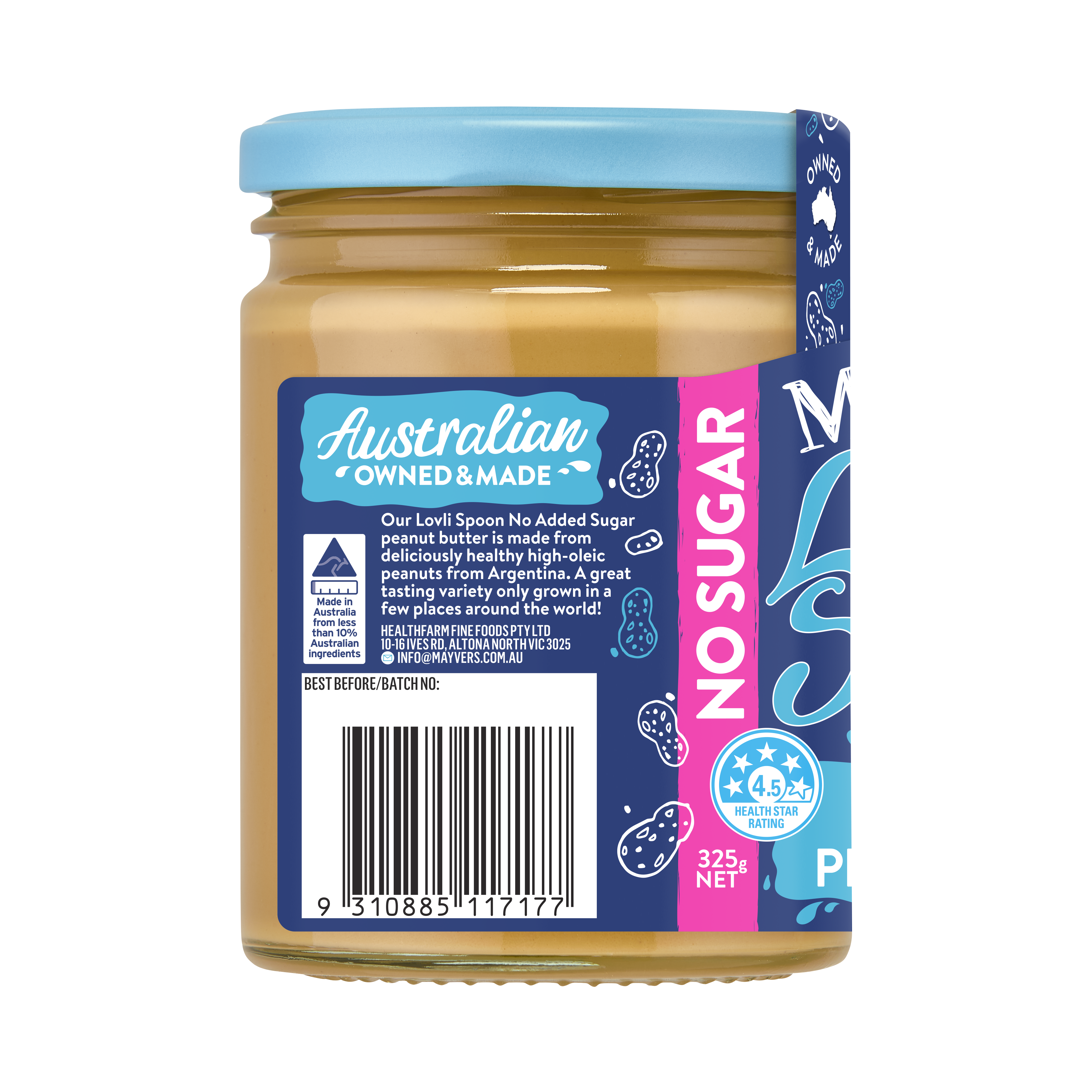 LOVLI SPOON NO SUGAR SMOOTH PEANUT BUTTER 325g