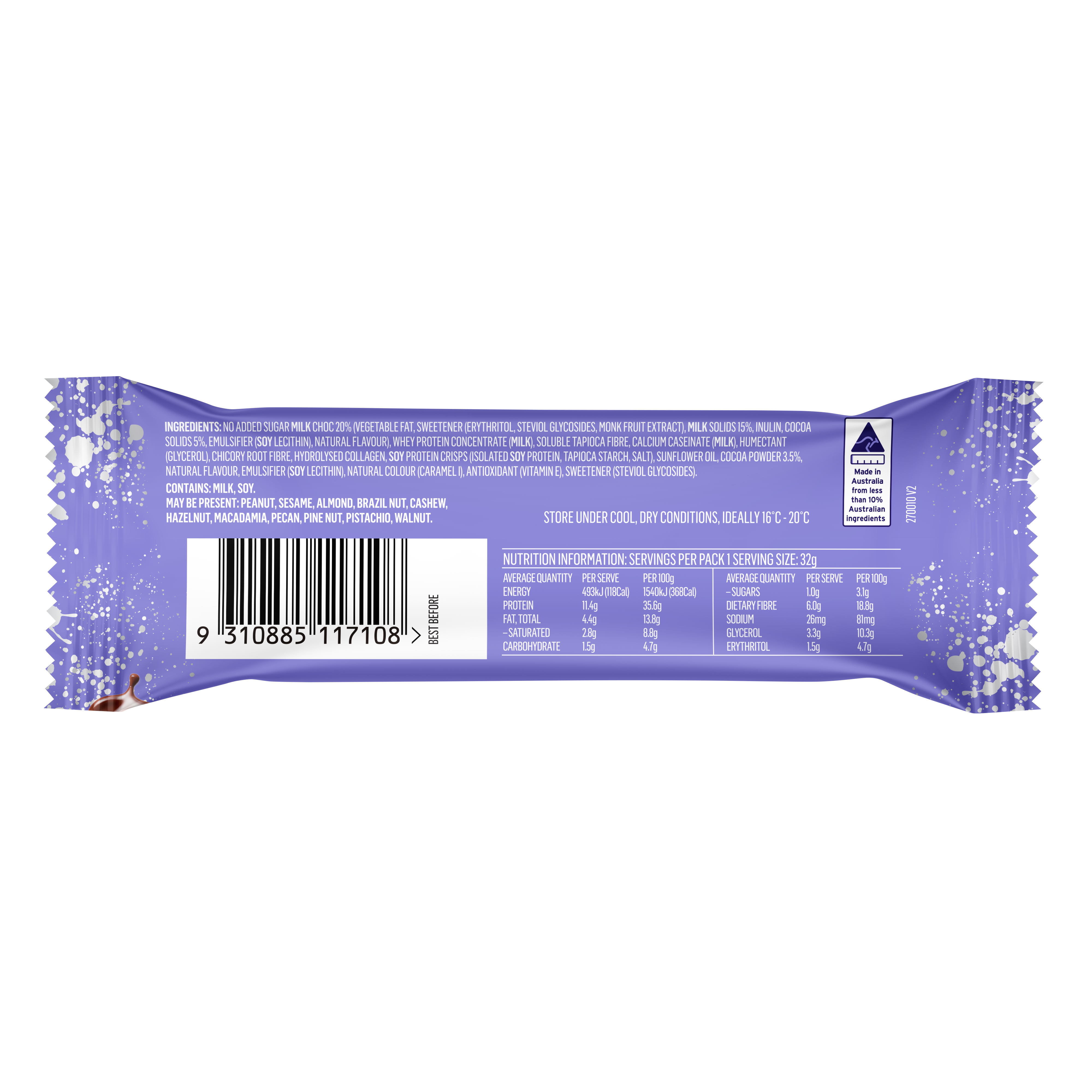 Mayver's Low Carb High Protein Choc Fudge Brownie Bars 4pk