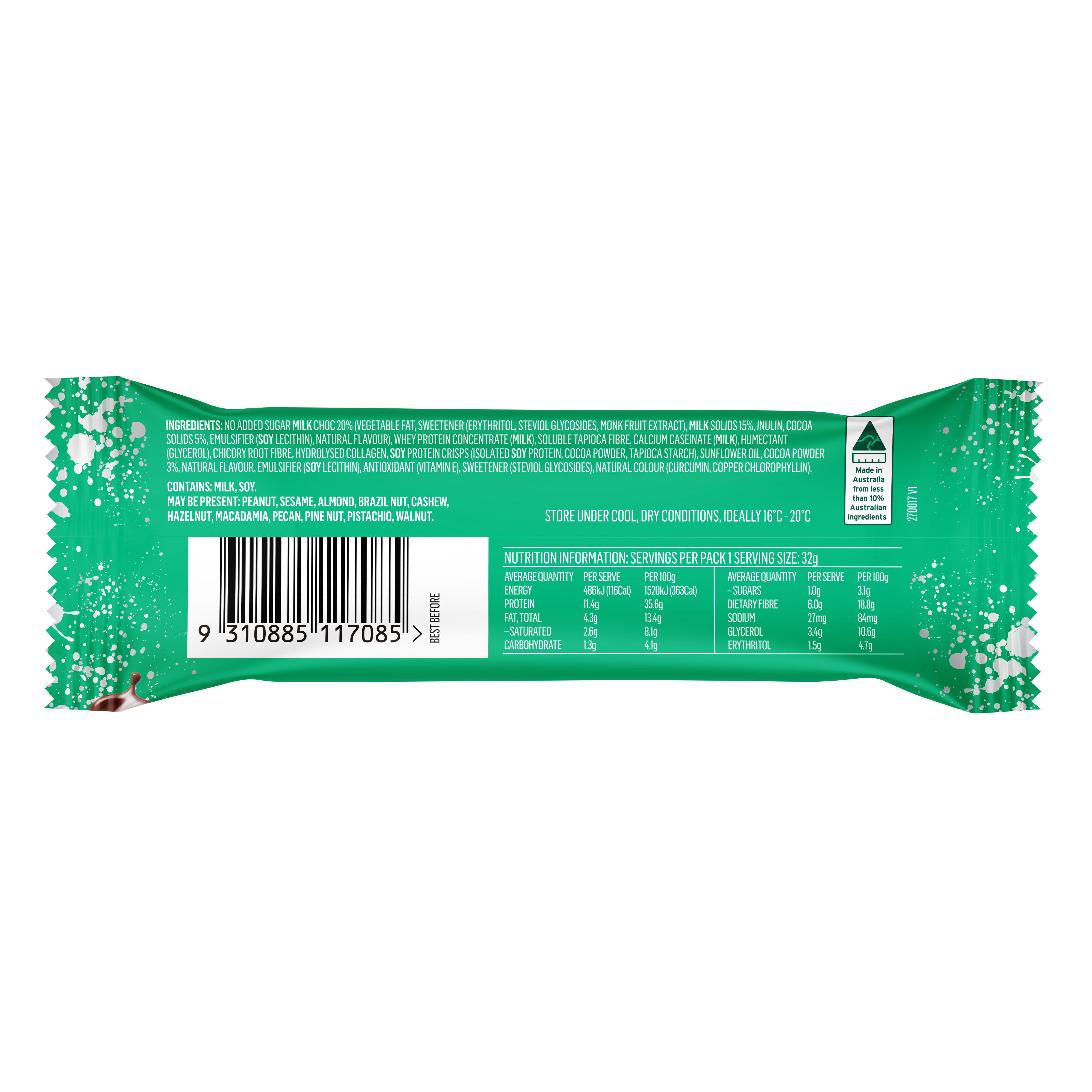Mayver's Low Carb High Protein Choc Mint Biscuit Bars 4pk