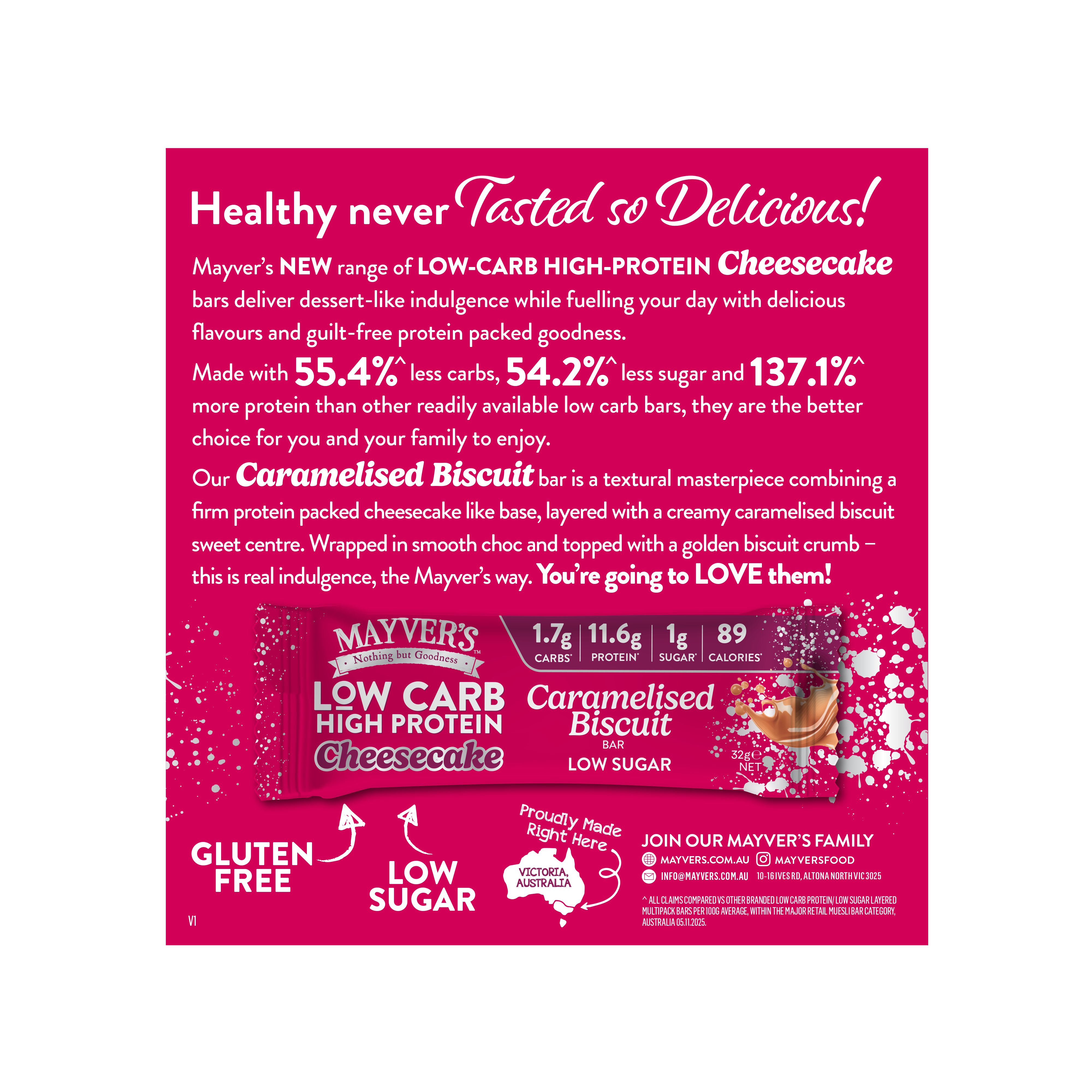 Mayver's Low Carb High Protein Caramelised Biscuit Cheesecake Bars 4pk