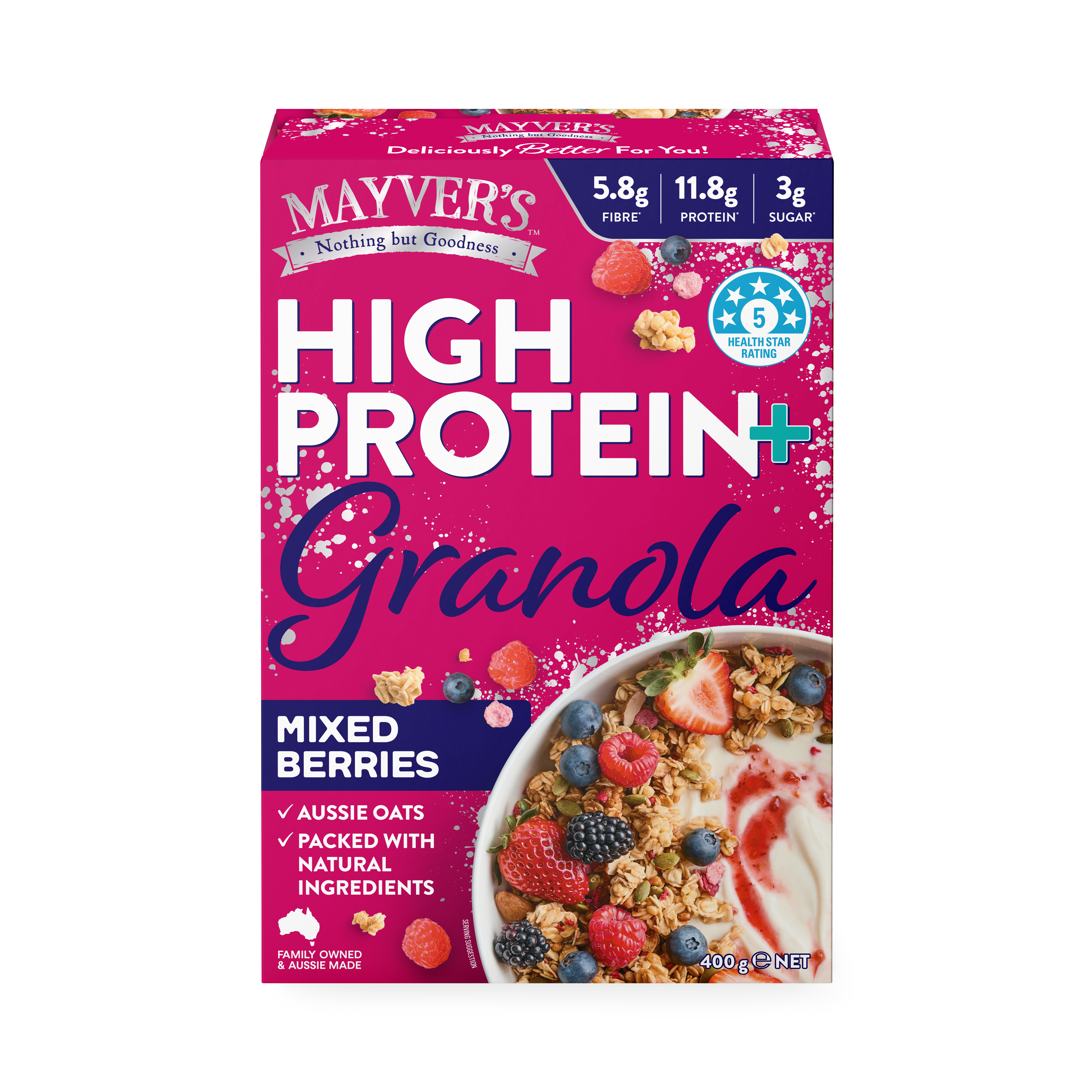 Mayver's High Protein+ Mixed Berries Granola 400g