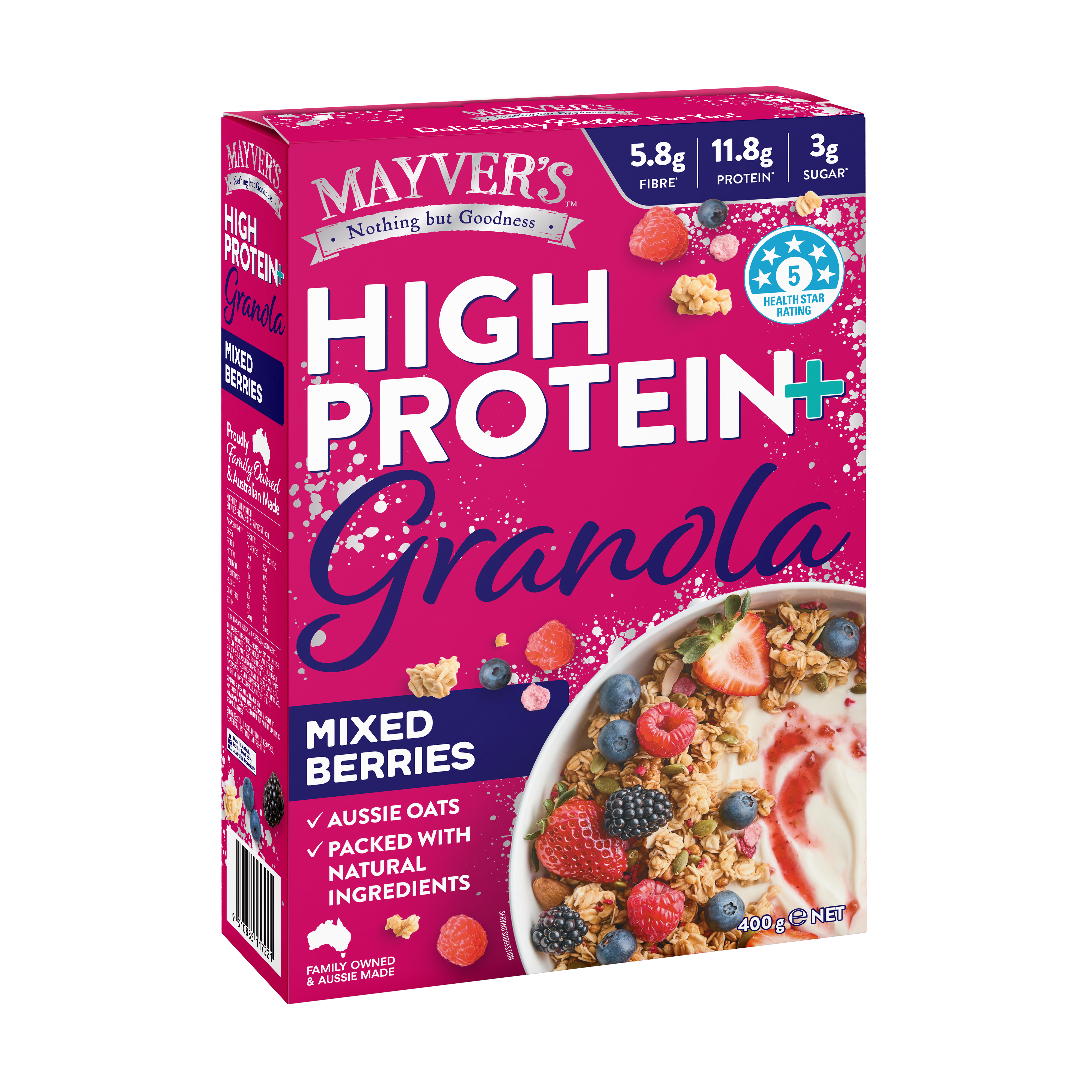 Mayver's High Protein+ Mixed Berries Granola 400g