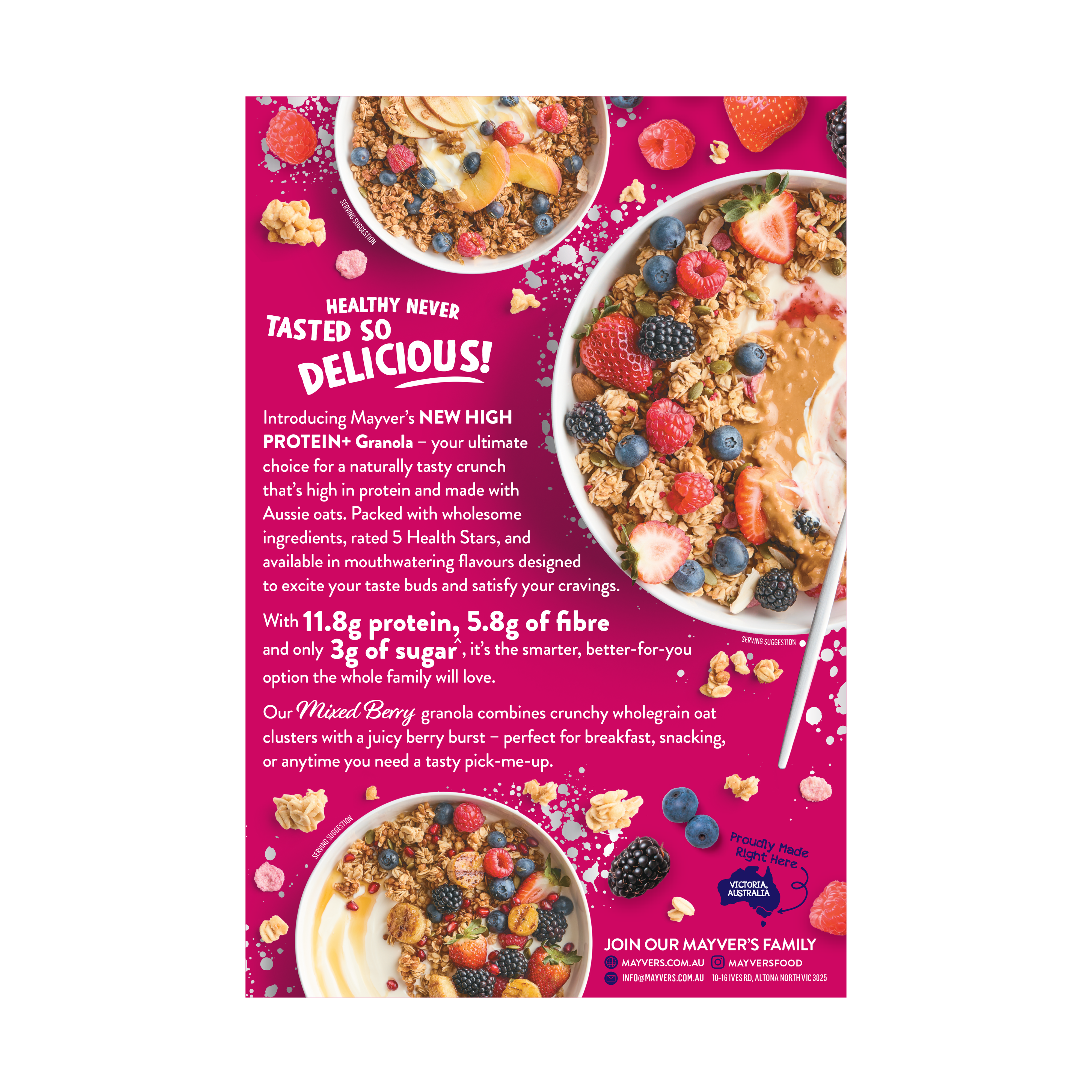 Mayver's High Protein+ Mixed Berries Granola 400g
