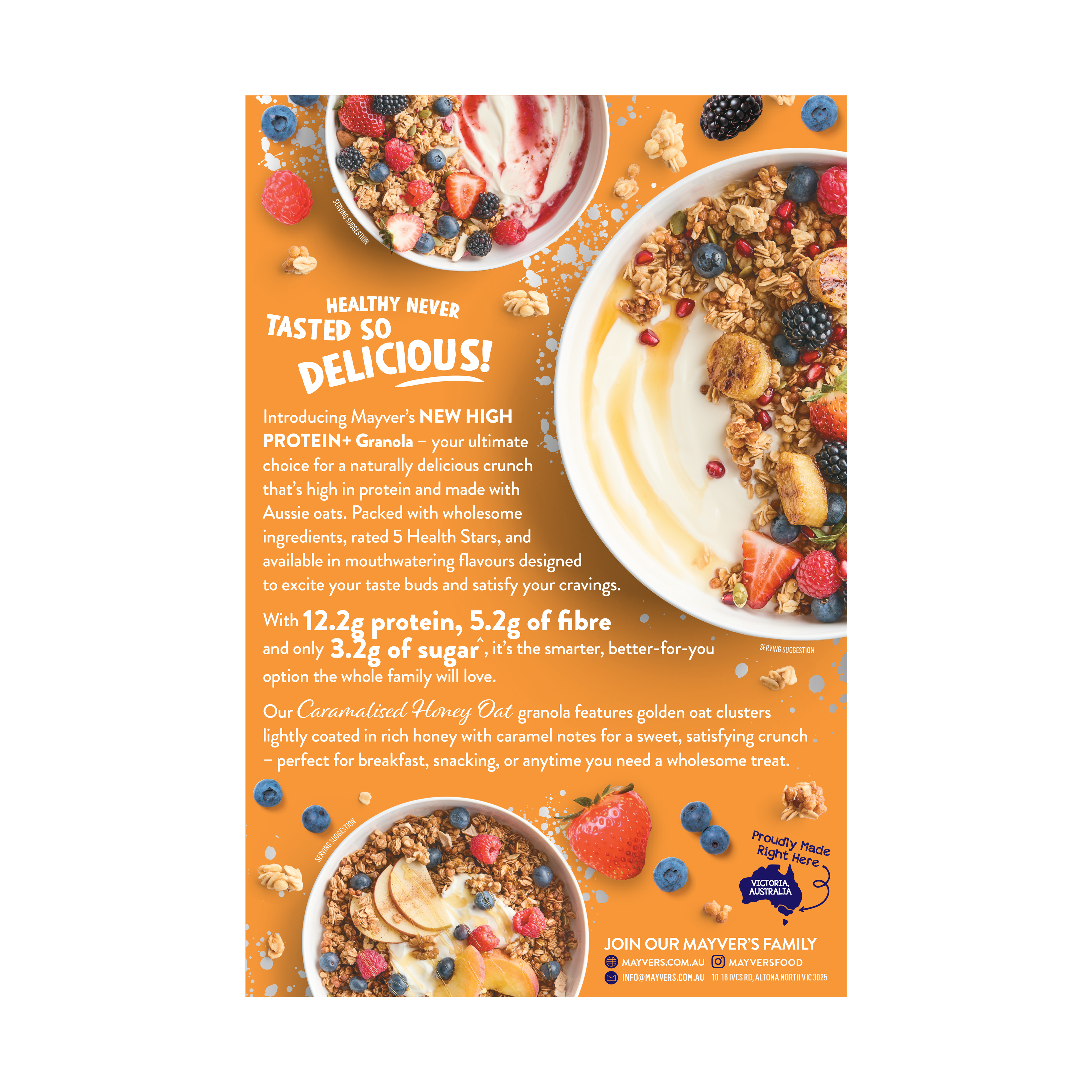 Mayver's High Protein+ Caramelised Honey Oat Granola 400g