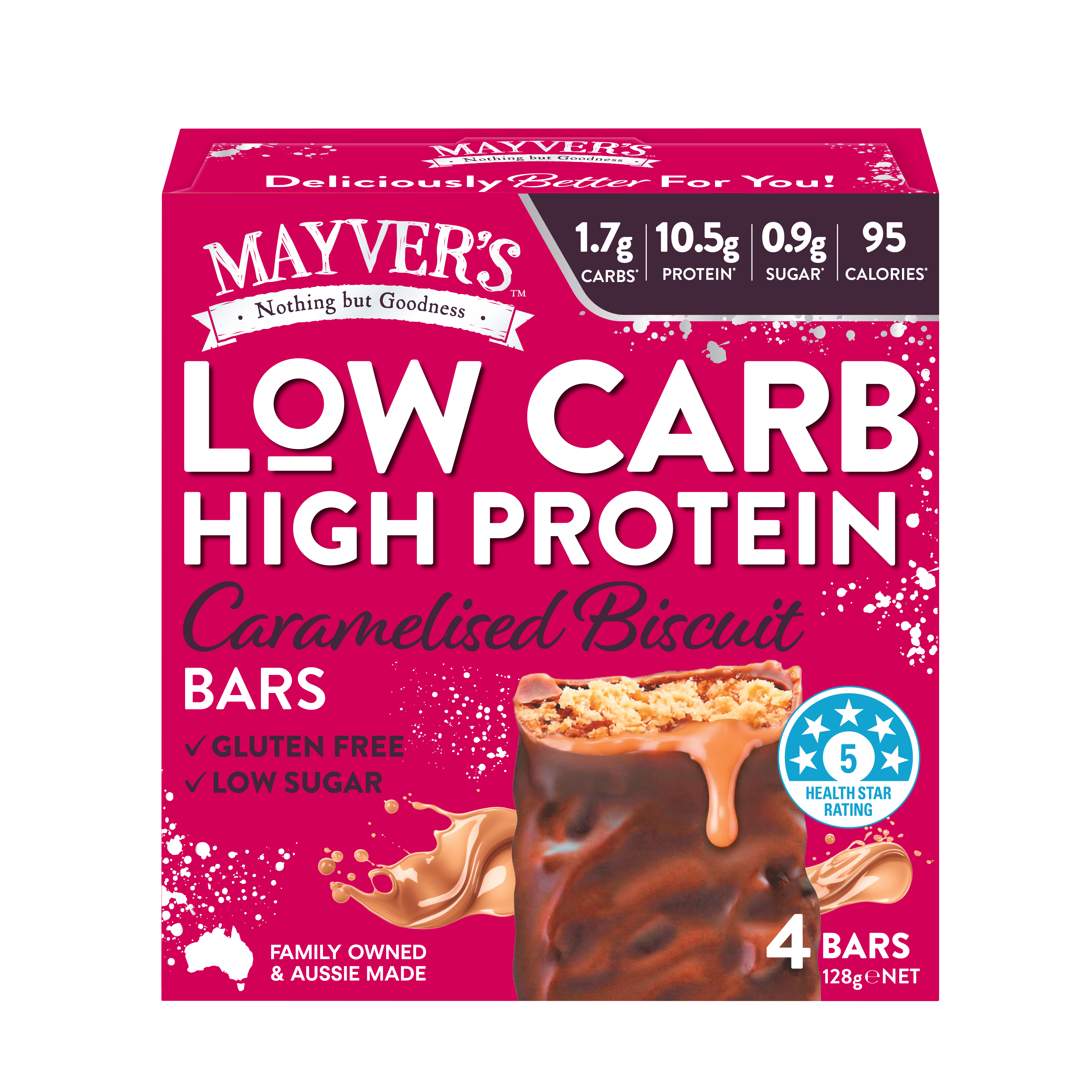 Mayver's Low Carb High Protein Caramelised Biscuit Bars 4pk