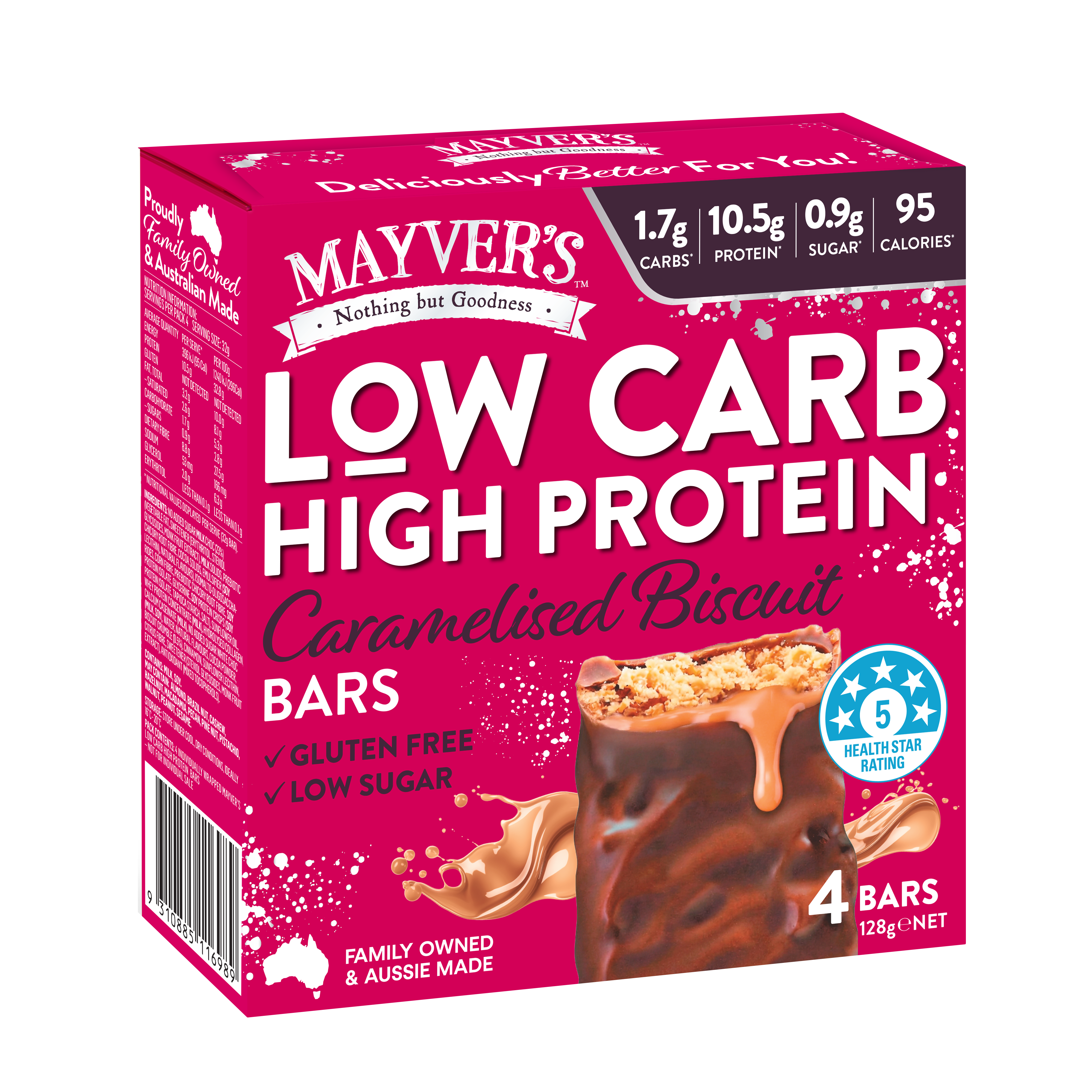 Mayver's Low Carb High Protein Caramelised Biscuit Bars 4pk