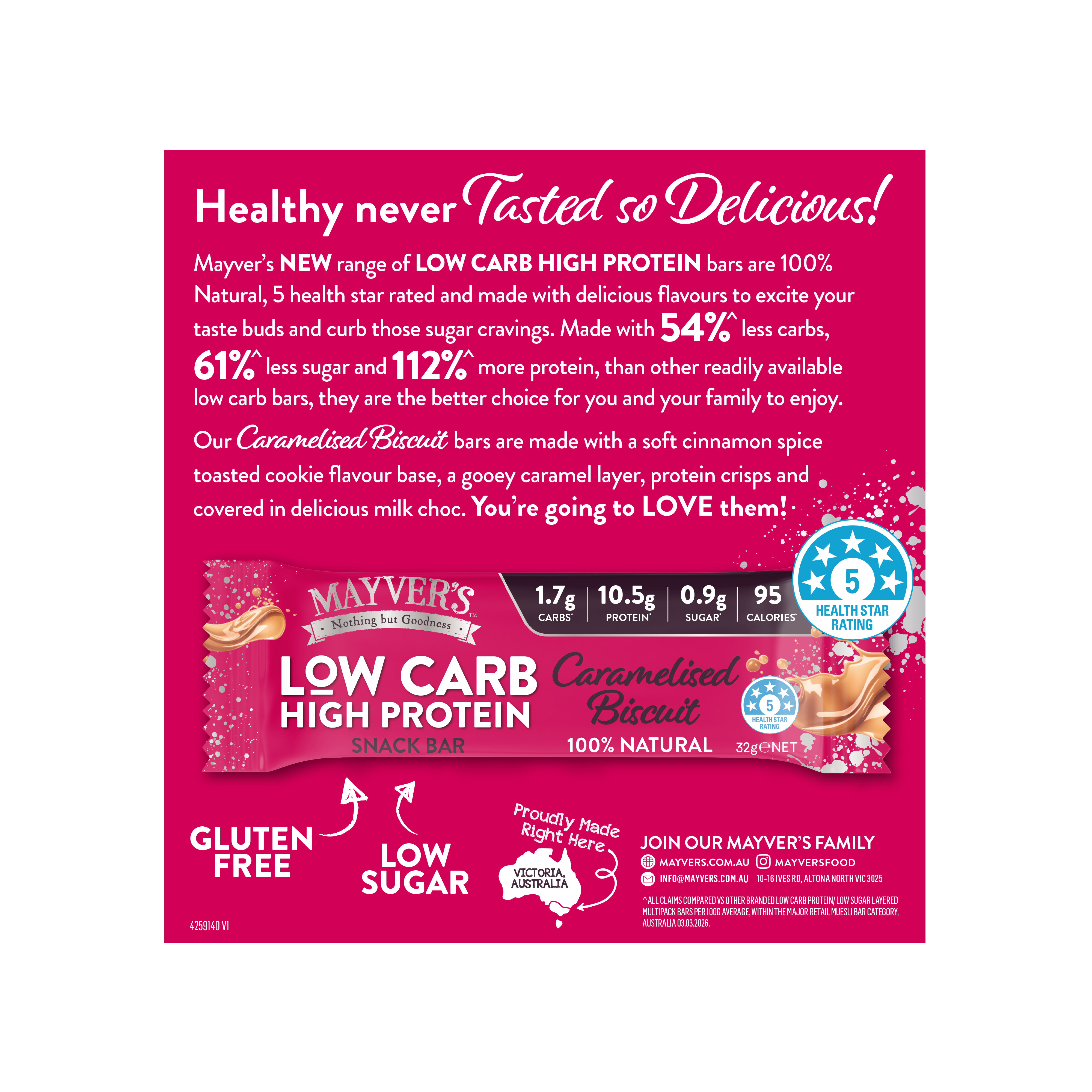 Mayver's Low Carb High Protein Caramelised Biscuit Bars 4pk