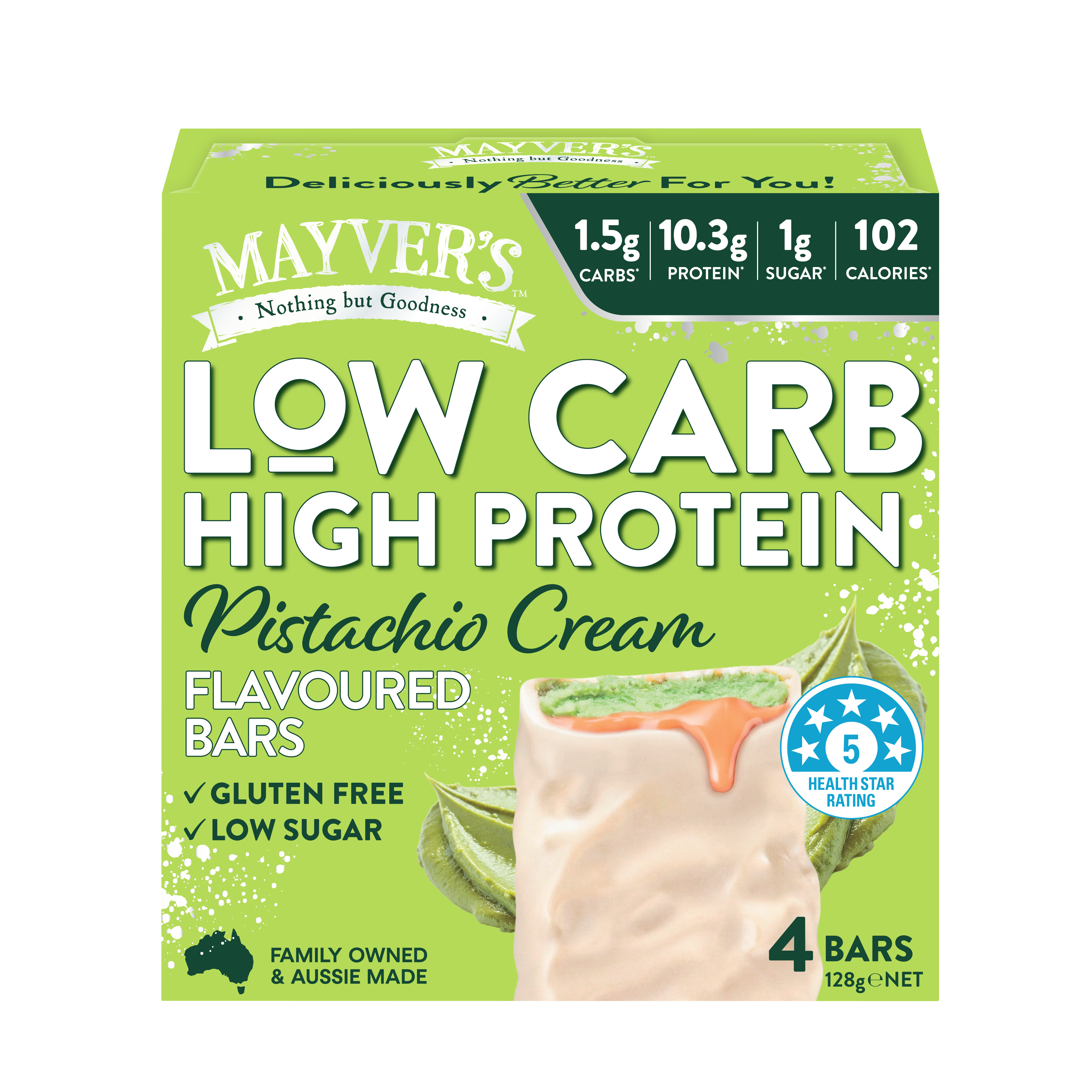 Mayver's Low Carb High Protein Pistachio Cream Bars 4pk