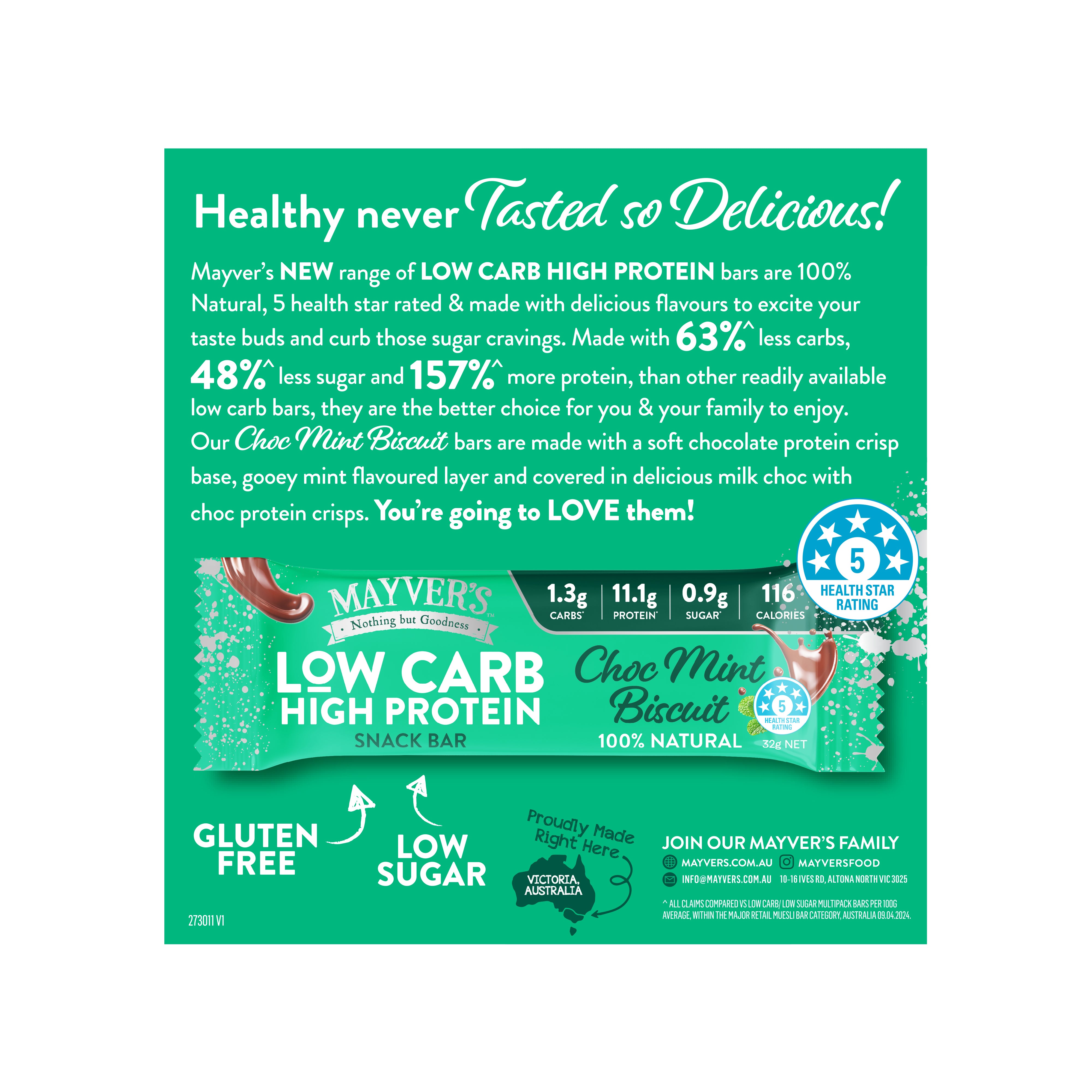 LOW CARB HIGH PROTEIN CHOC MINT BISCUIT BARS 4pk
