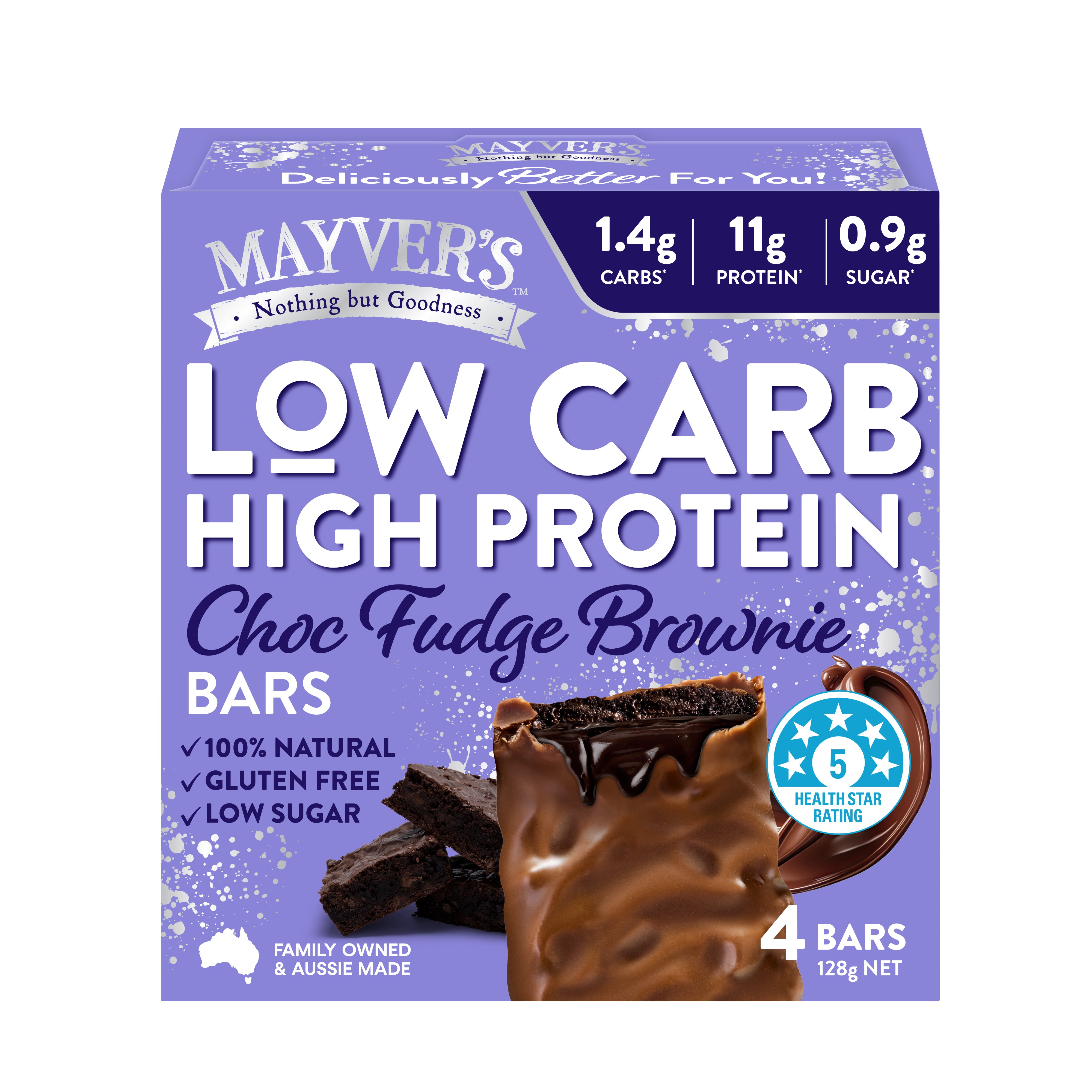 LOW CARB HIGH PROTEIN CHOC FUDGE BROWNIE BARS 4pk