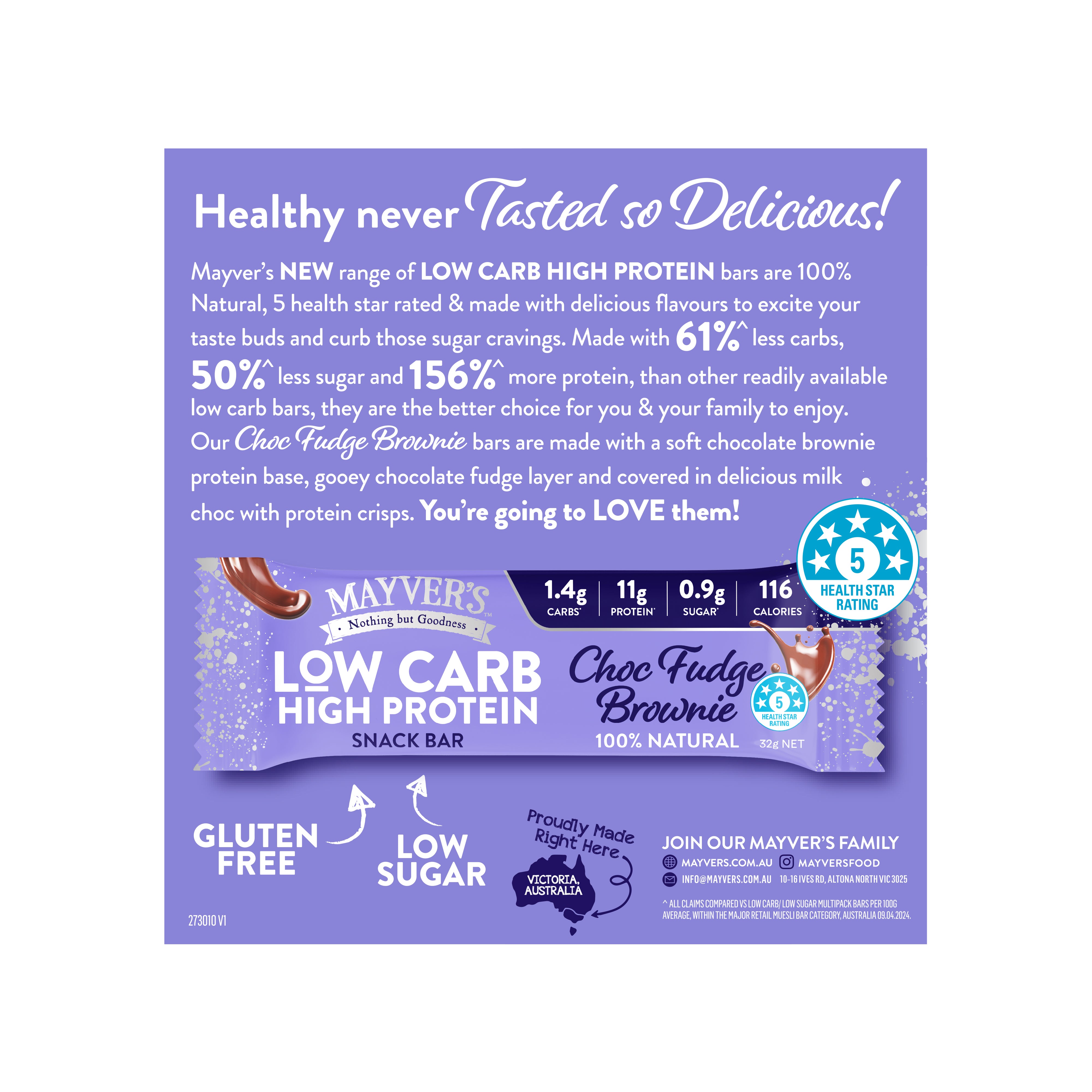 LOW CARB HIGH PROTEIN CHOC FUDGE BROWNIE BARS 4pk