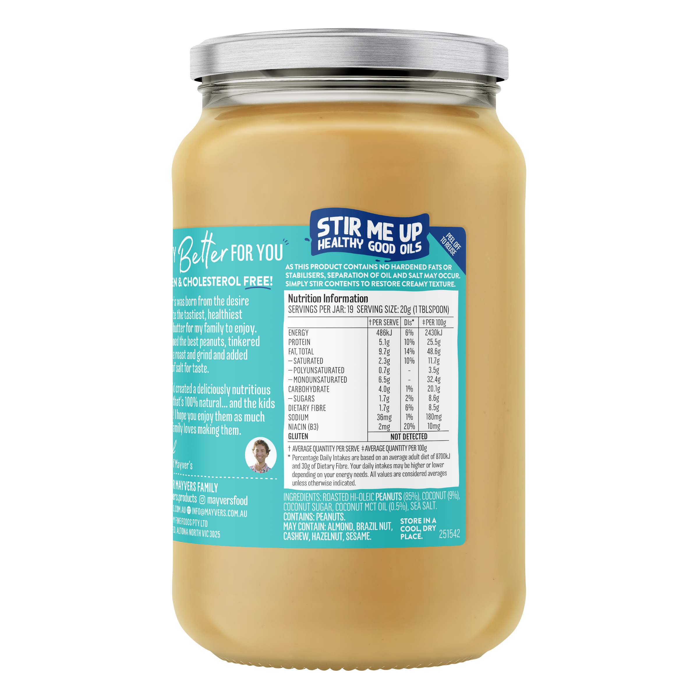 MAYVER'S NATURAL COCONUT PEANUT BUTTER 375g